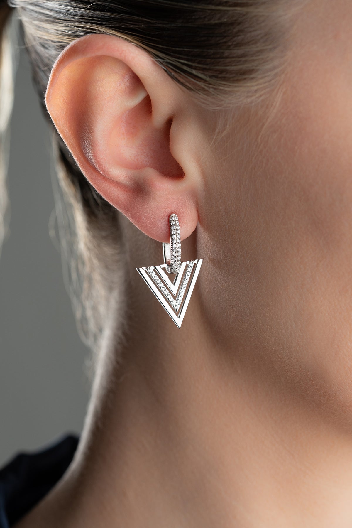 Pave Triangle Drop Earrings in Silver