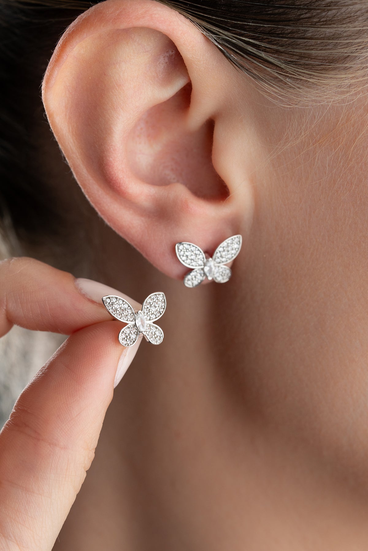 Pave Crystal Butterfly Stud Earrings