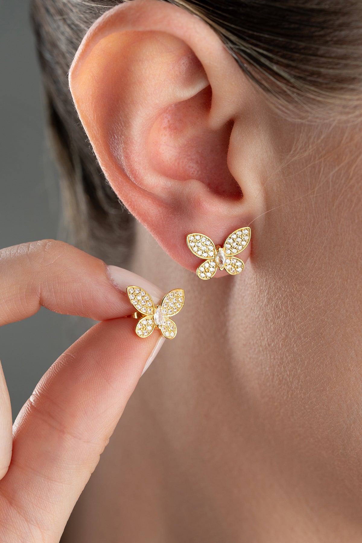 Pave Crystal Butterfly Stud Earrings