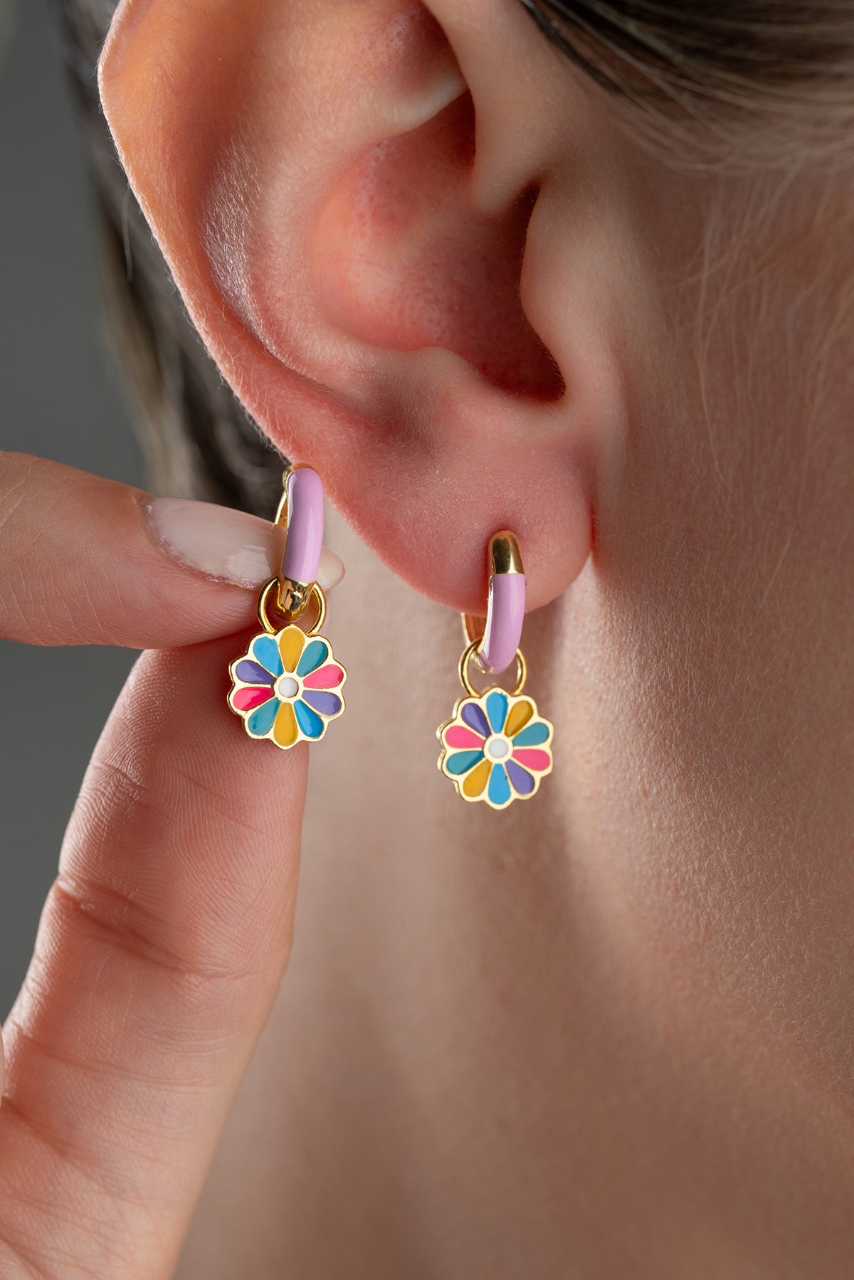 Colorful Daisy Flower Hoop Earrings