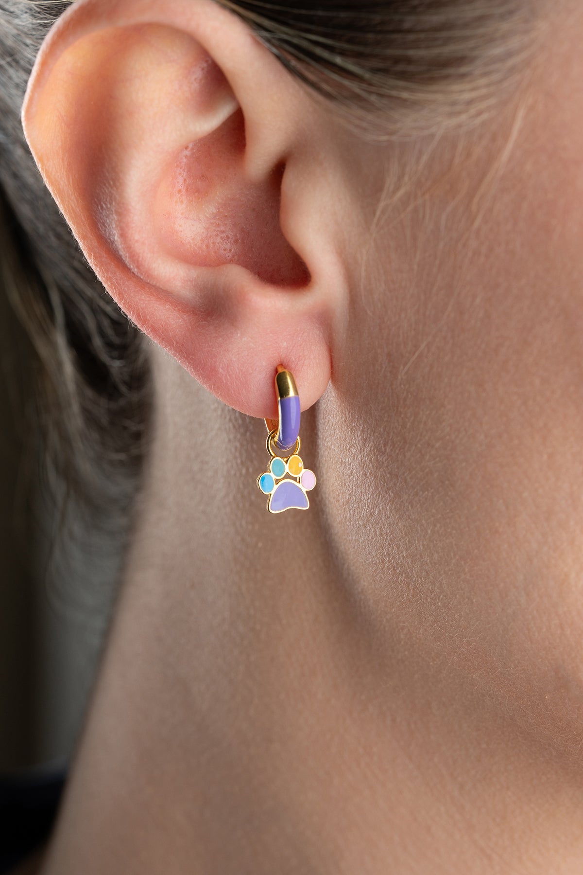Colorful Paw Print Hoop Earrings