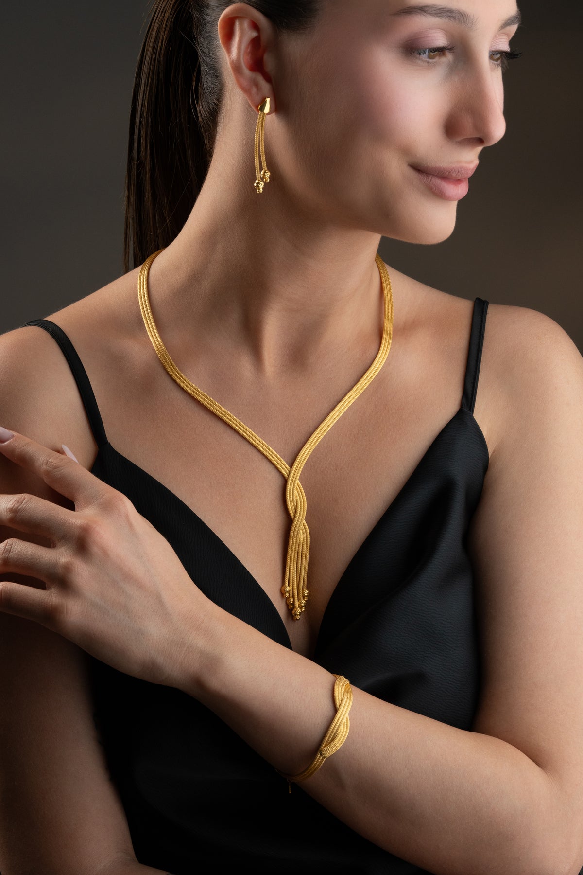 Woven Gold Knot Tassel Jewelry Set