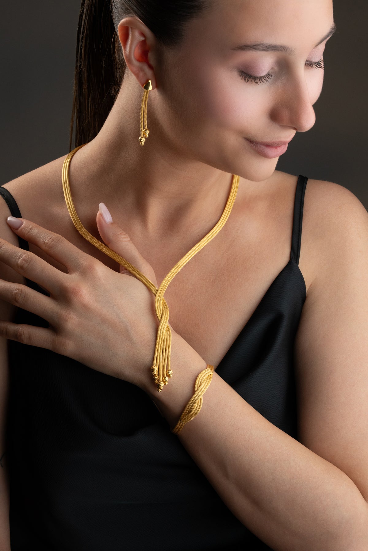 Woven Gold Knot Tassel Jewelry Set