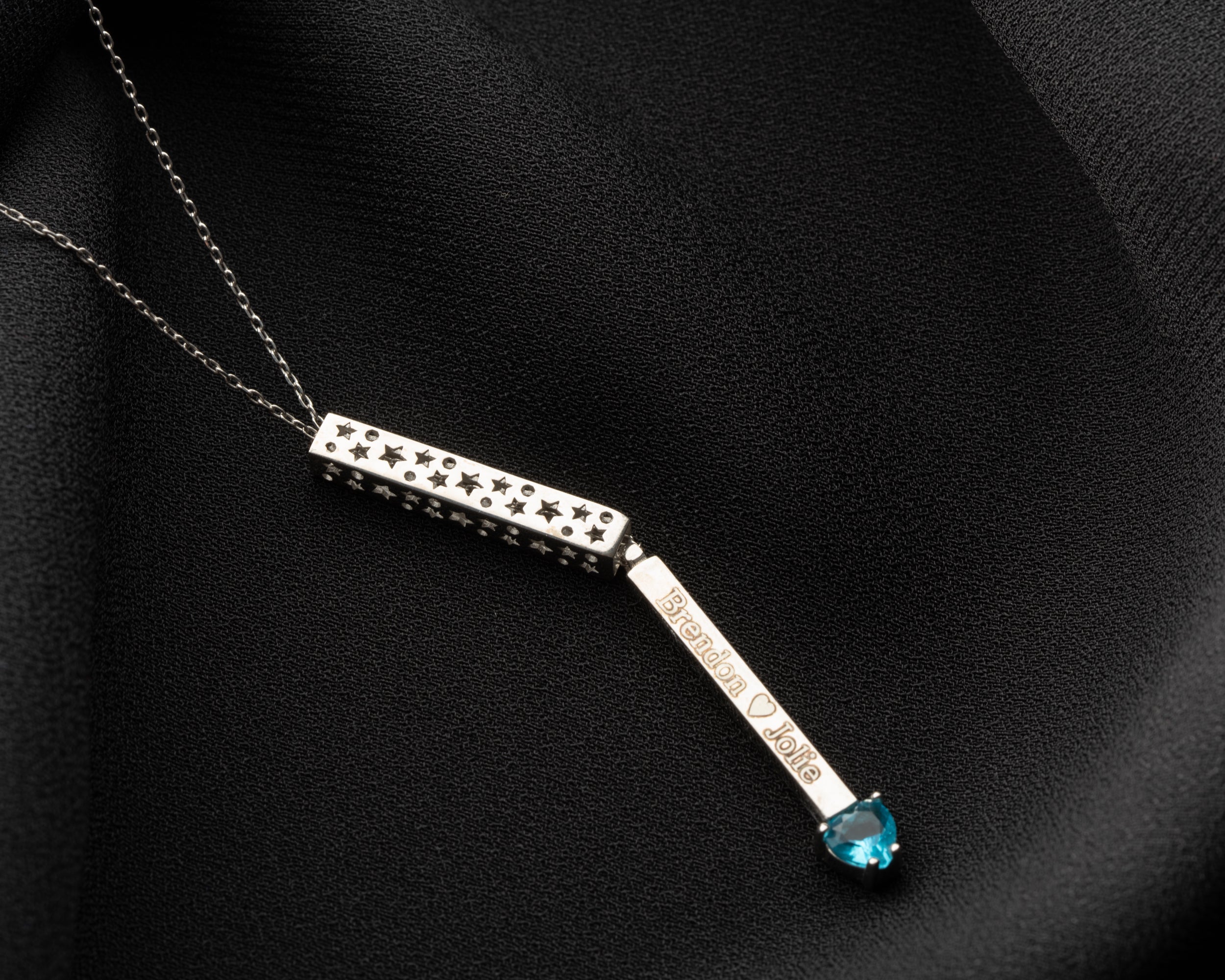Engraved Bar Necklace with Heart Birthstone