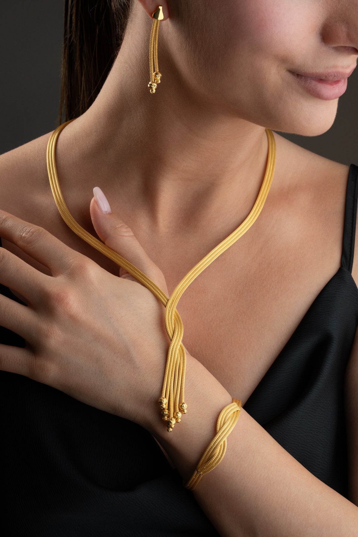 Woven Gold Knot Tassel Jewelry Set