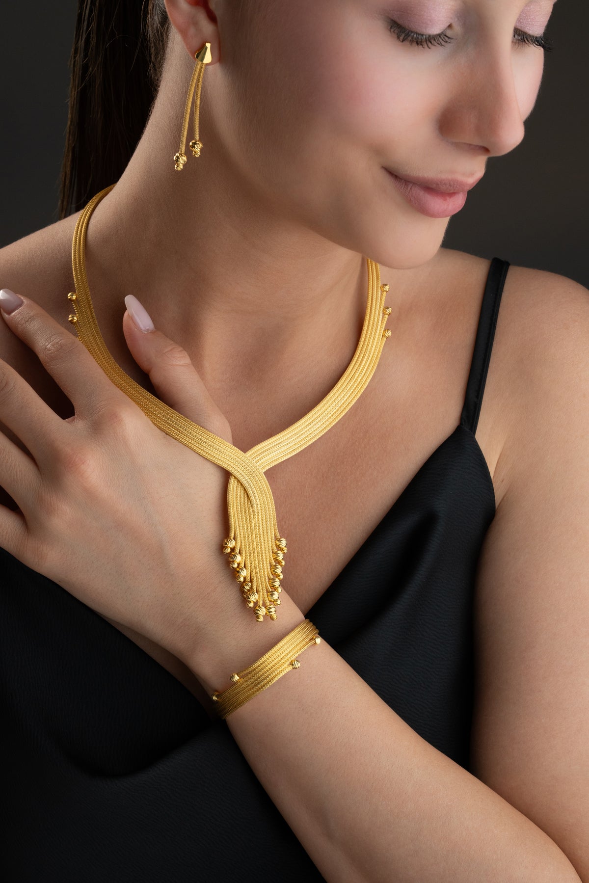 Woven Gold Tassel Jewelry Set