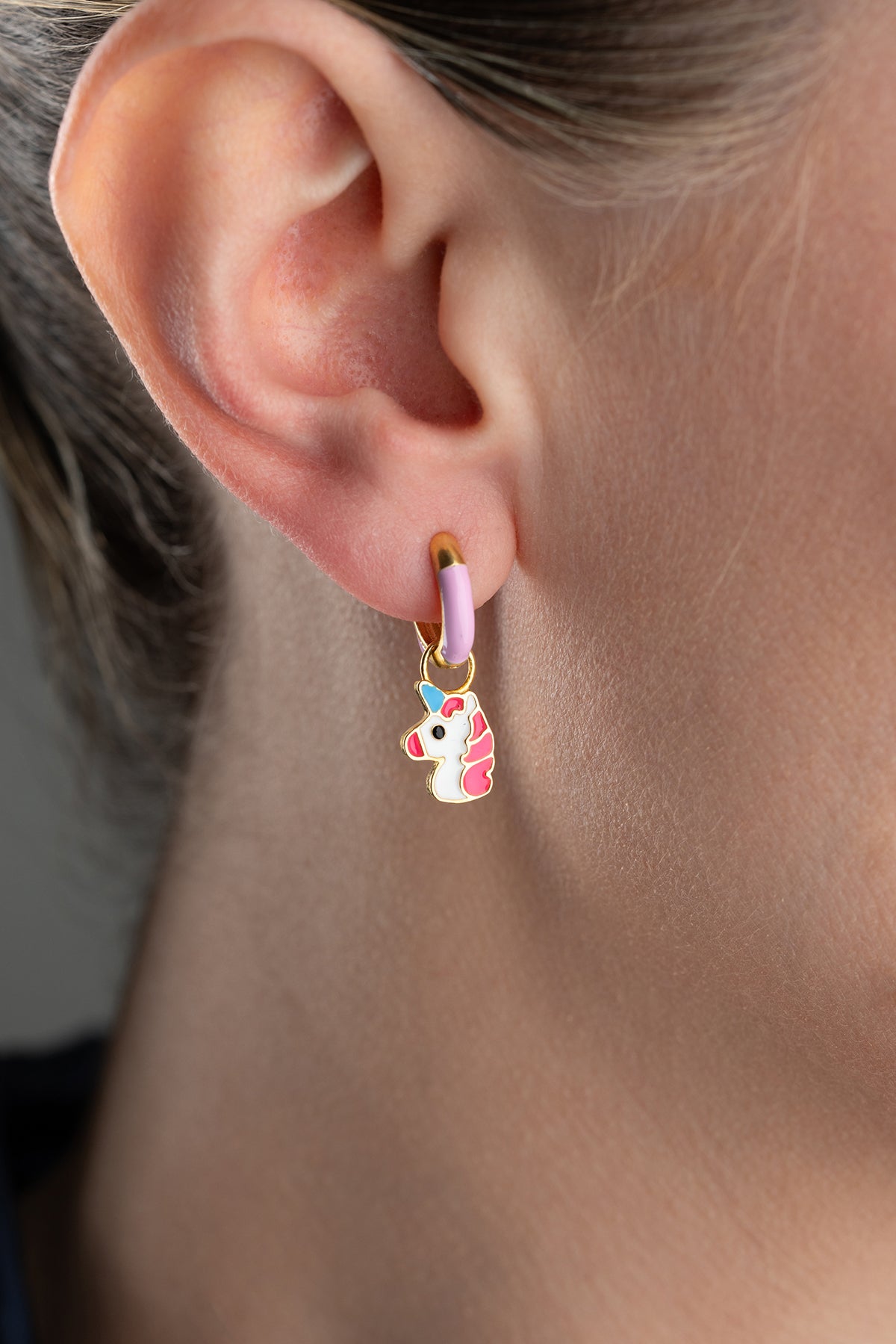 Unicorn Charm Huggie Hoop Earrings