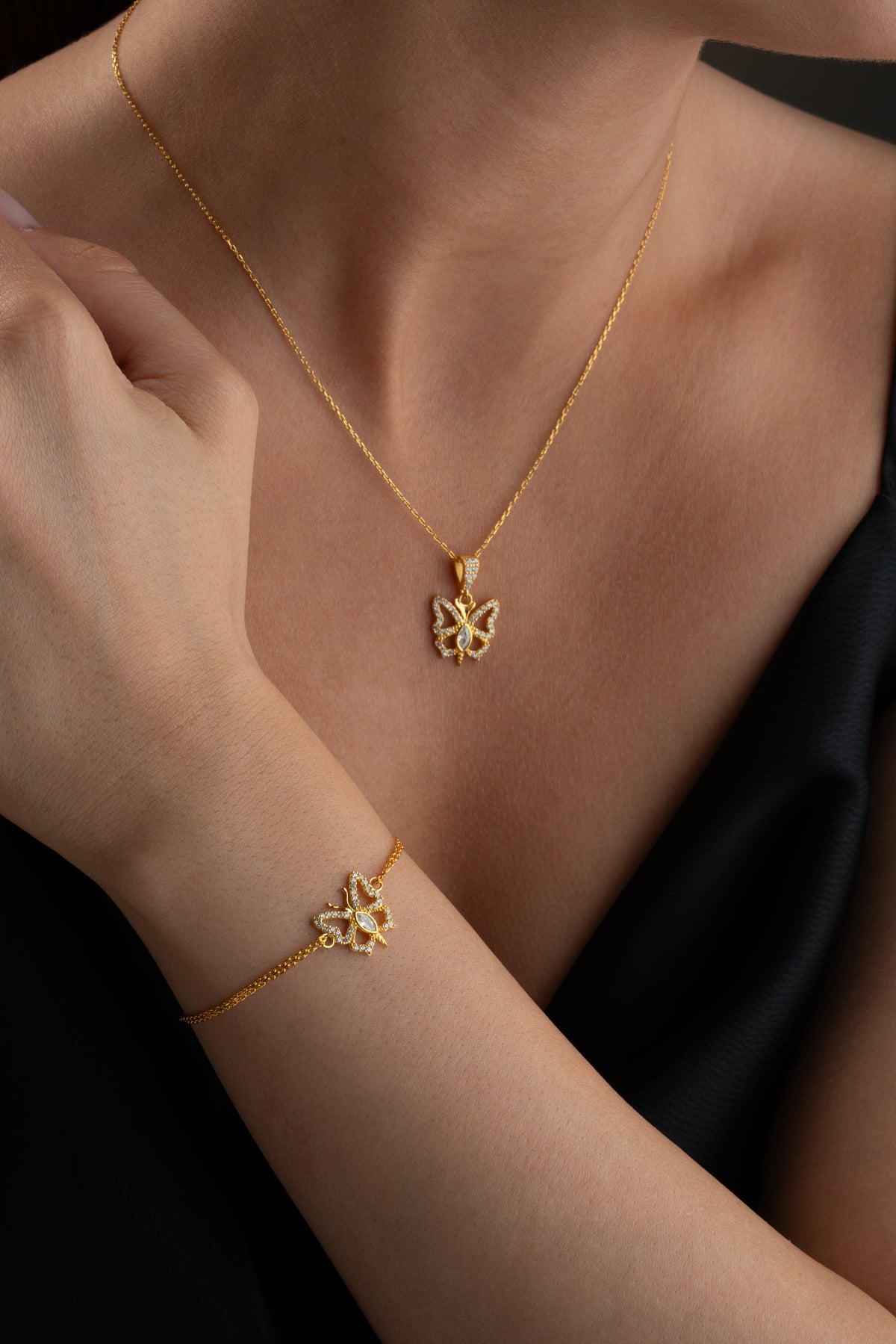 Pave Crystal Butterfly Jewelry Set