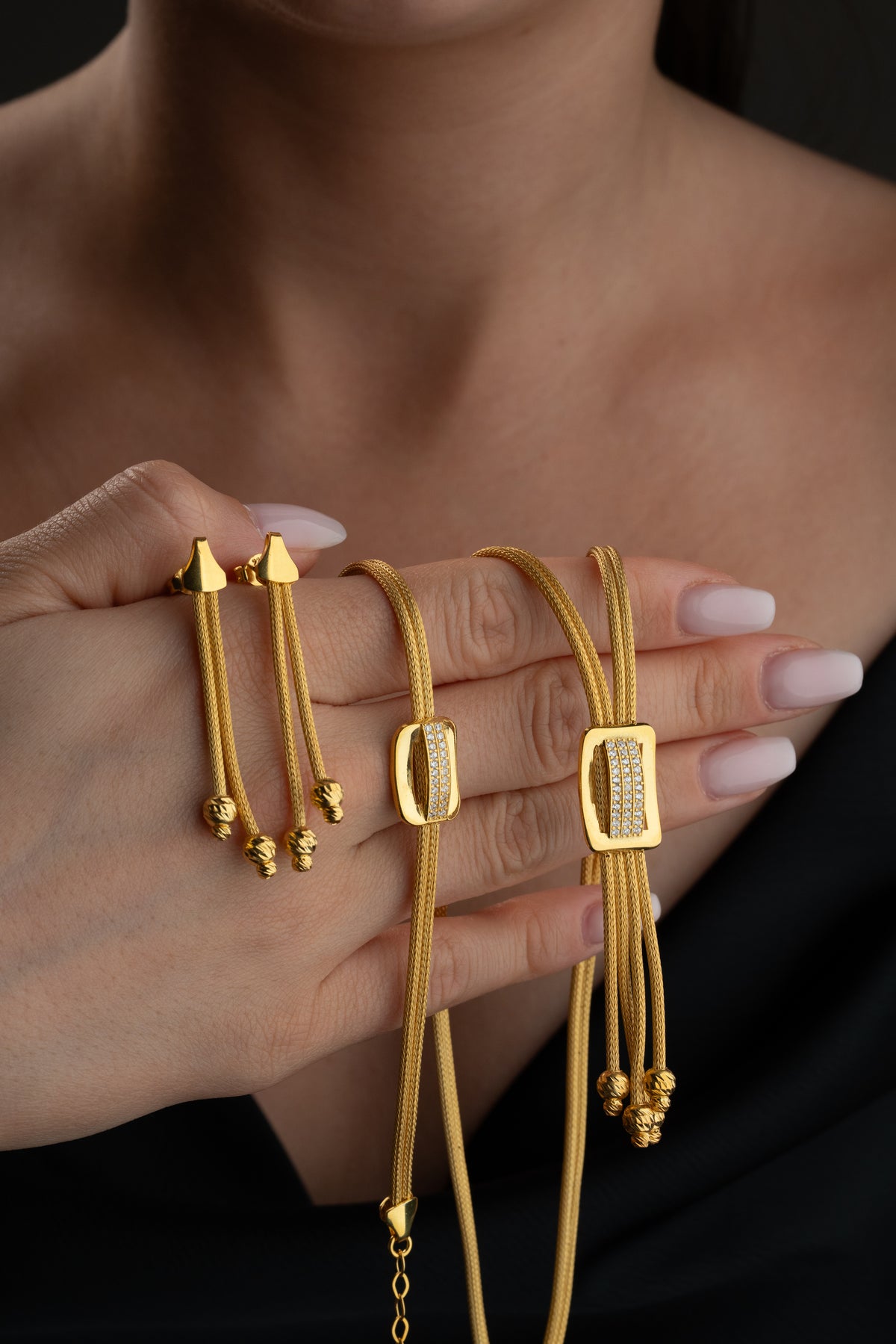Woven Gold Chain Tassel Jewelry Set