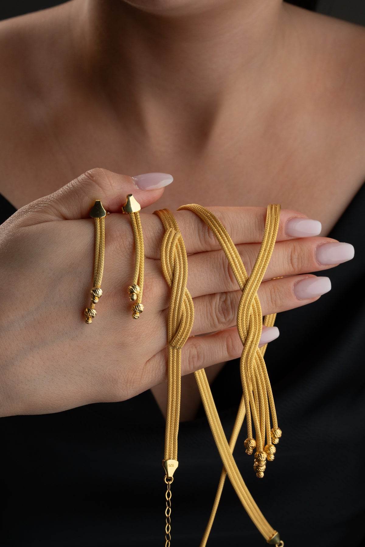 Woven Gold Knot Tassel Jewelry Set