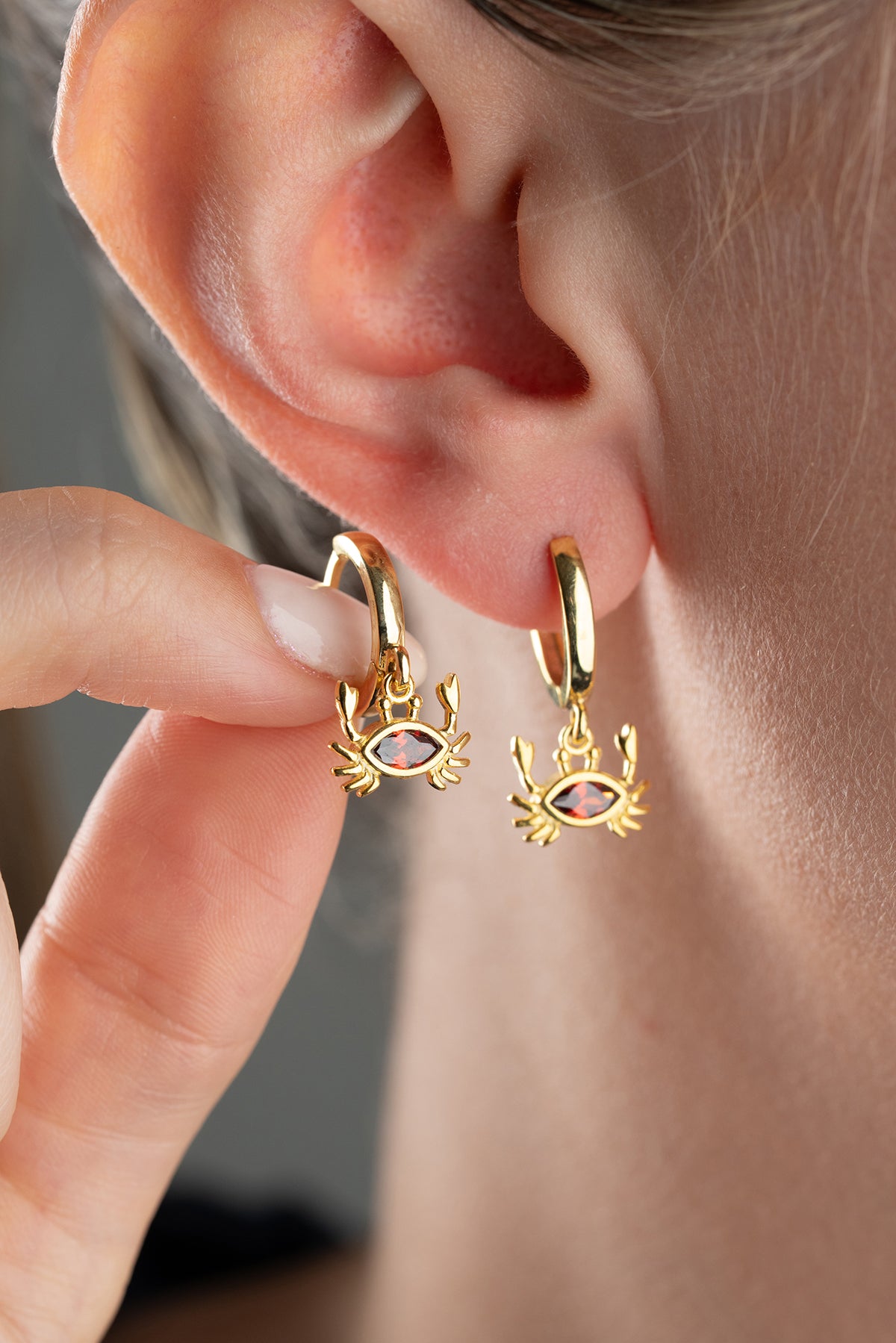 Crab Charm Huggie Hoop Earrings in Gold
