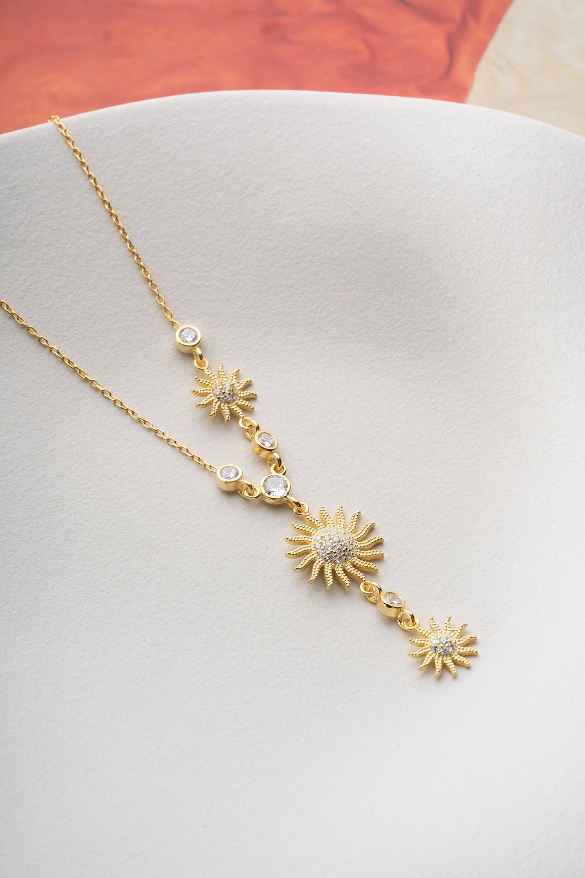 Gold Sunburst Lariat Necklace