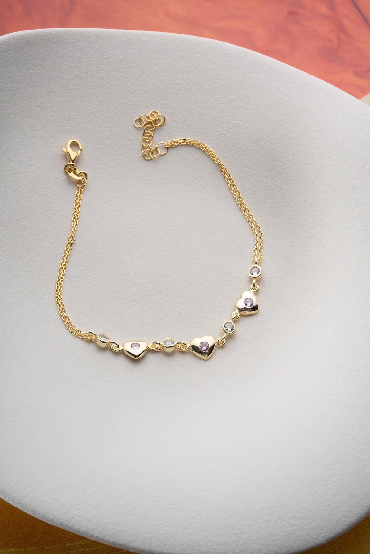 Heart Charm Station Bracelet in Gold