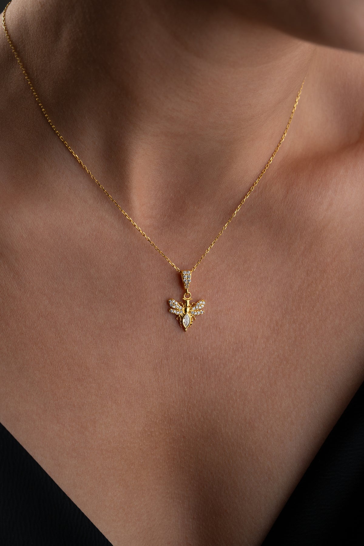 Pave Crystal Bee Pendant Necklace