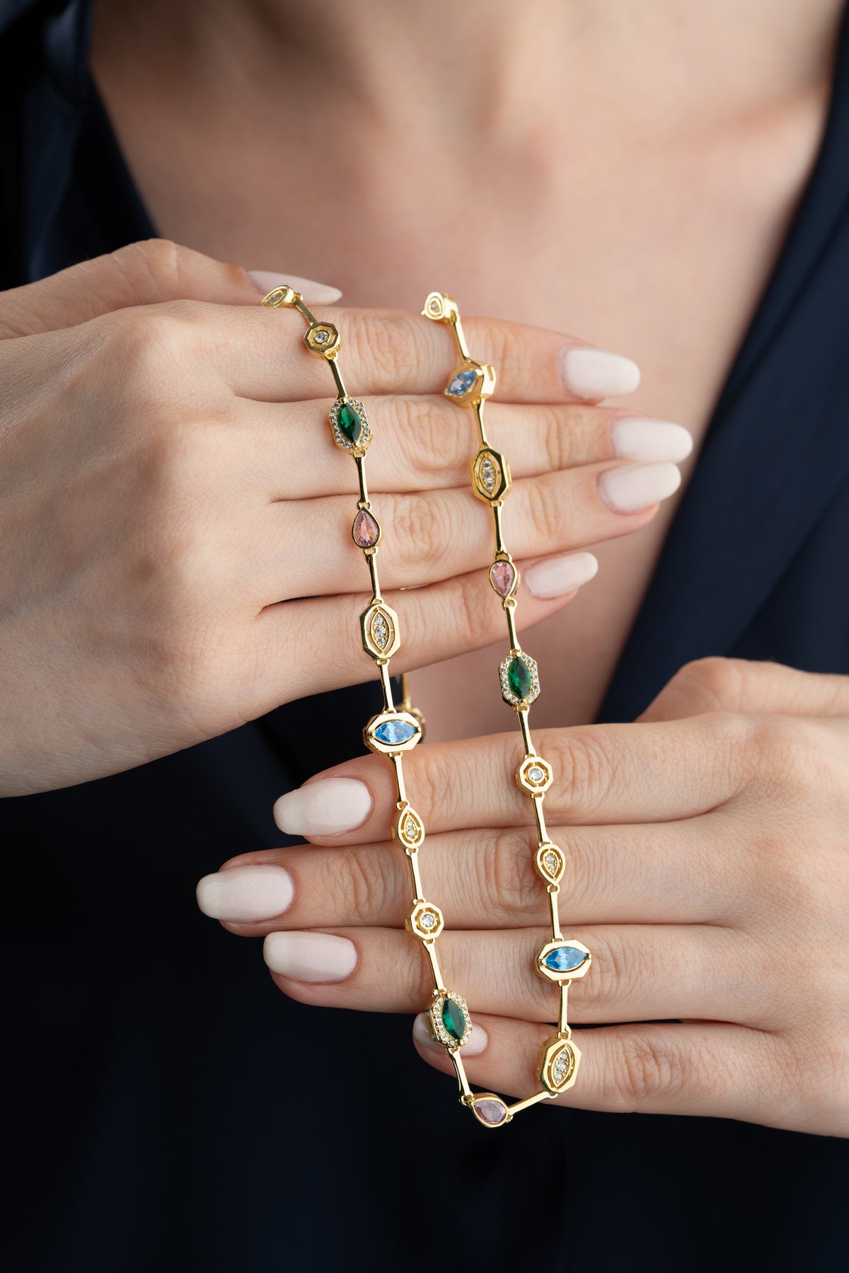Multi-Gem Station Necklace in Gold