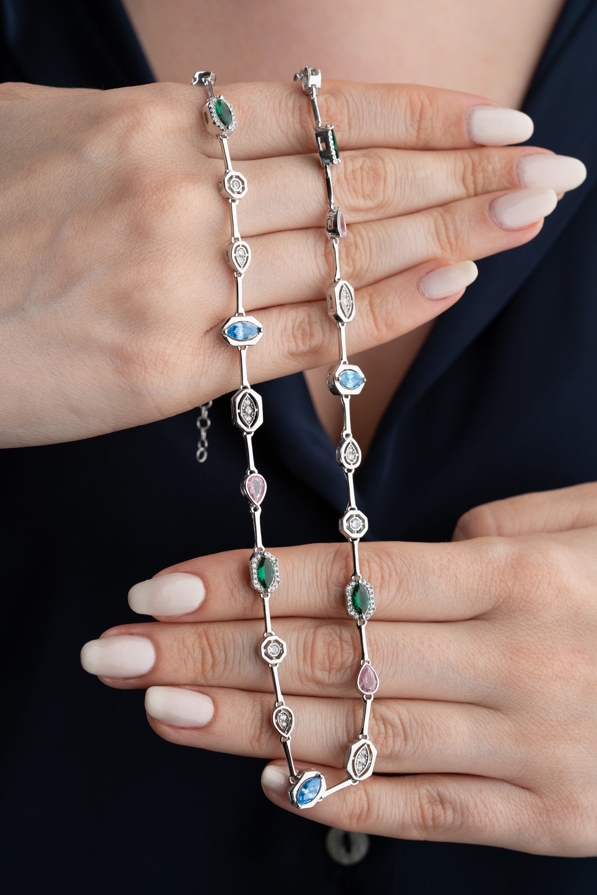 Multi-Gem Station Necklace in Gold