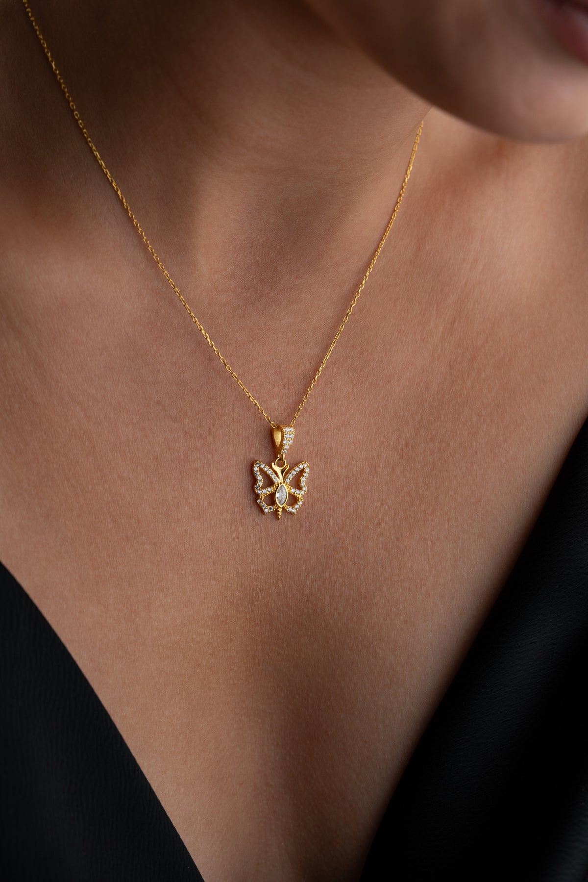 Gold Butterfly Pendant Necklace