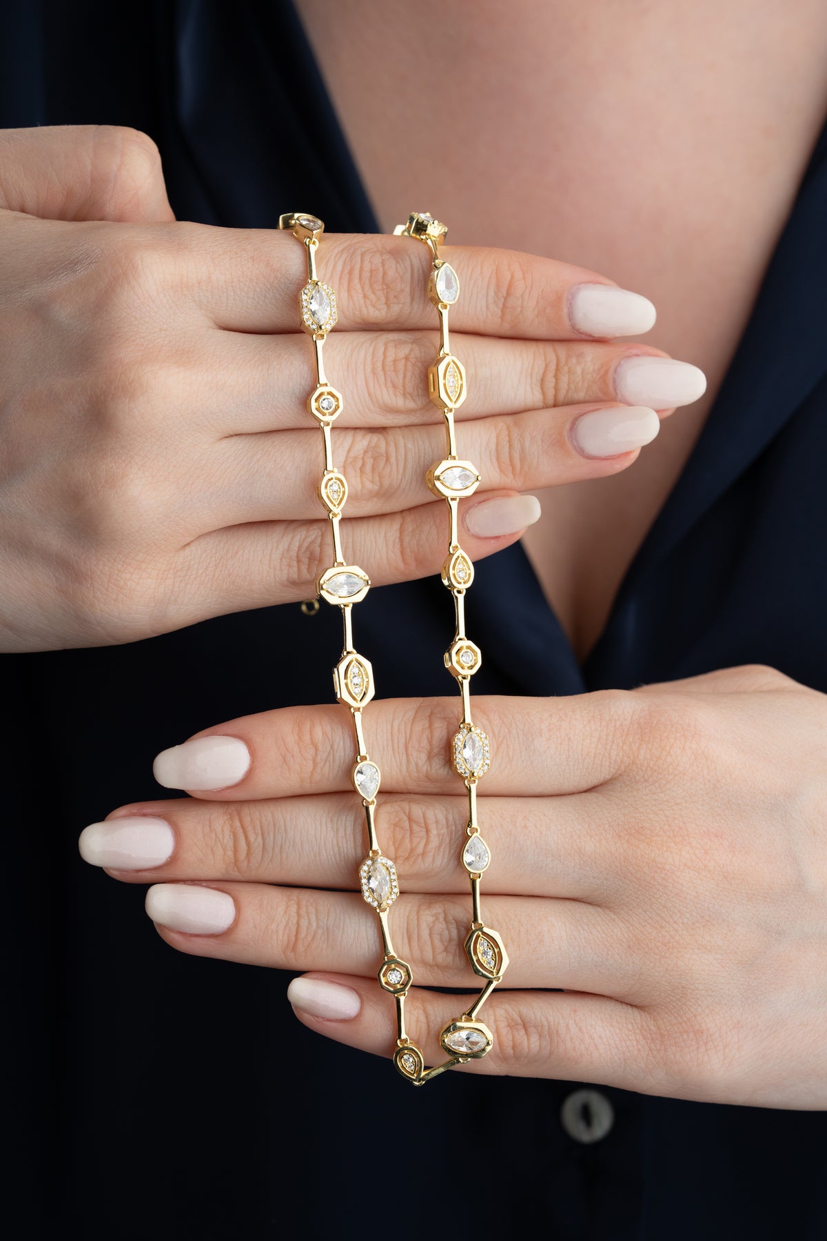 Gold Bezel Crystal Station Necklace