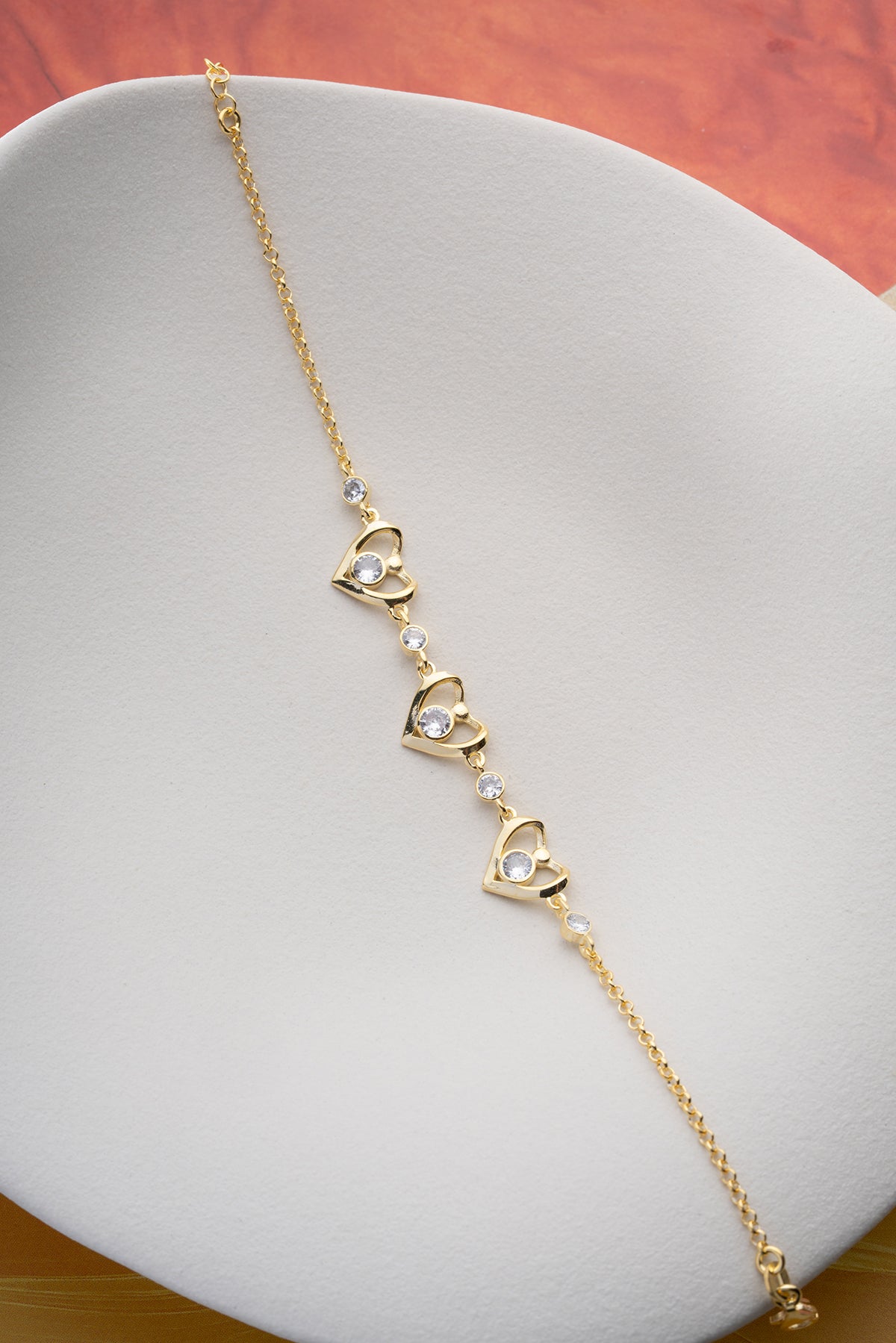 Gold Heart Charm Station Bracelet