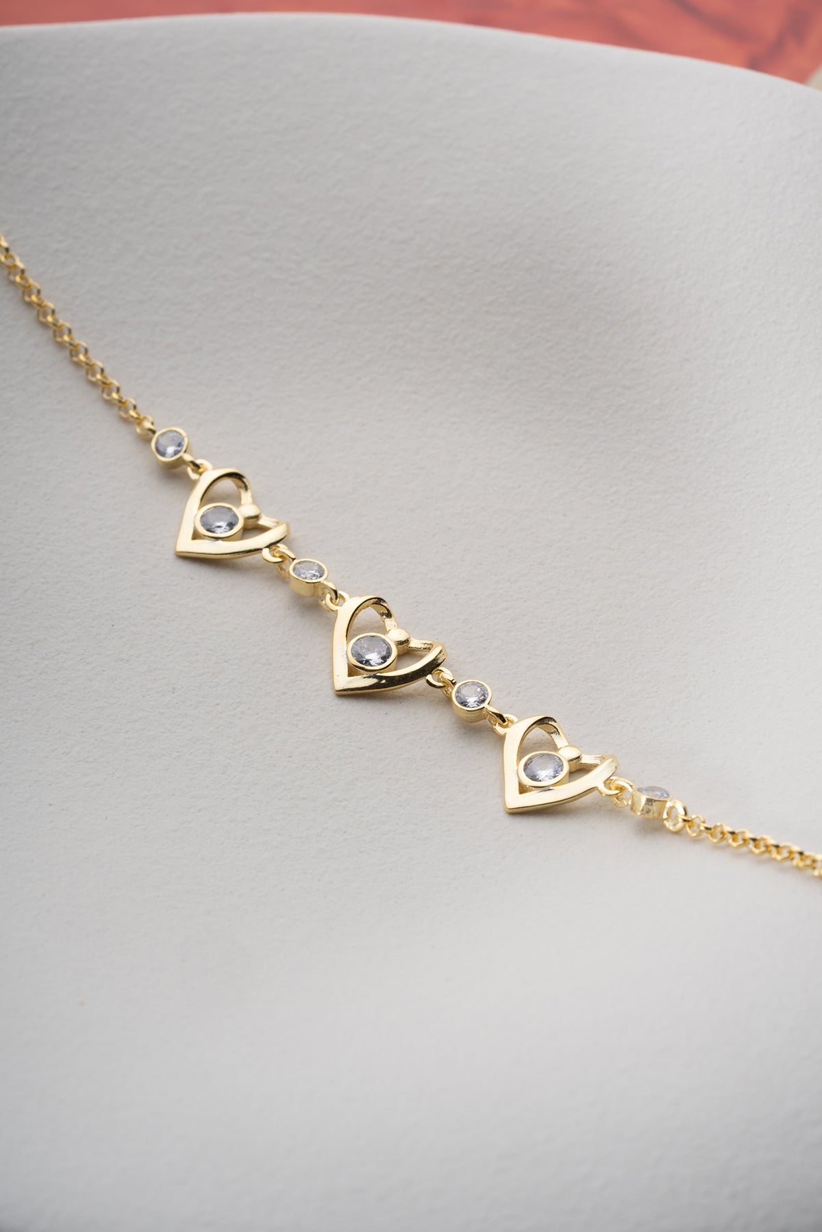 Gold Heart Charm Station Bracelet