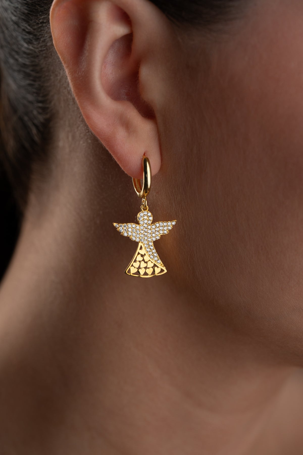 Gold Angel Charm Huggie Earrings