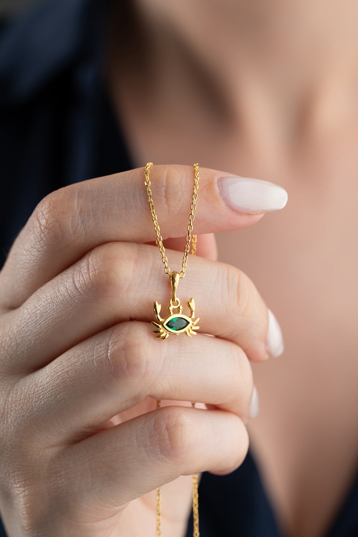 Green Crystal Crab Pendant Necklace