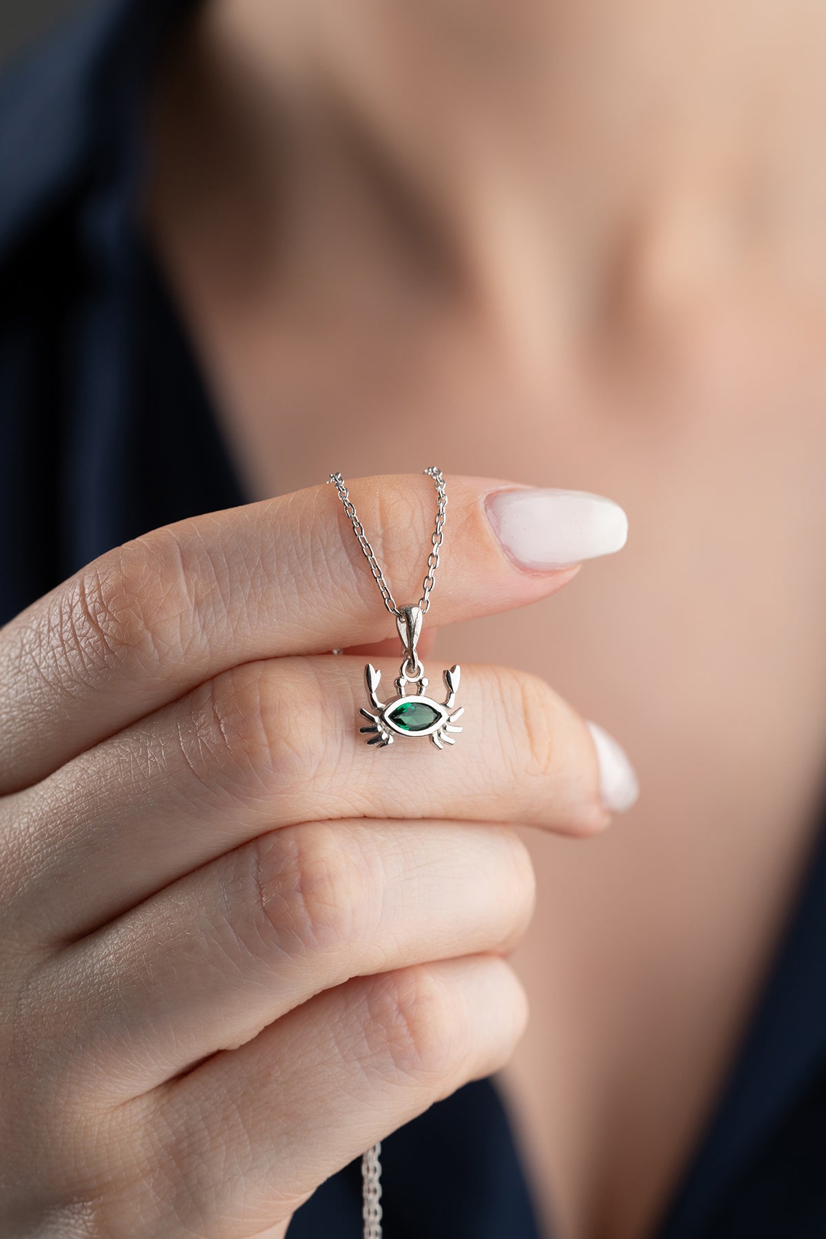 Green Crystal Crab Pendant Necklace