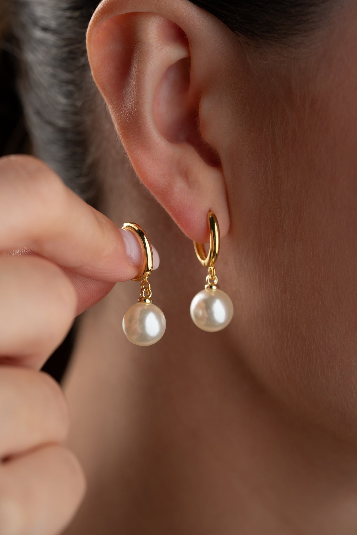 Pearl Drop Huggie Hoop Earrings
