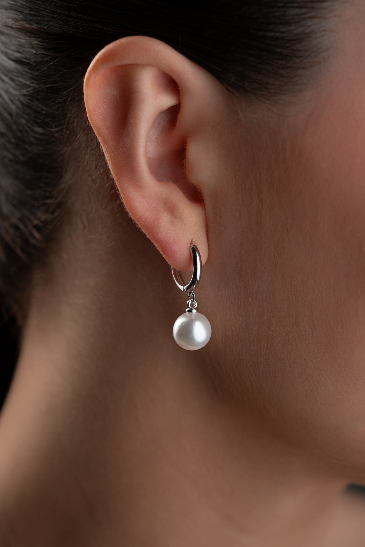 Pearl Drop Huggie Hoop Earrings