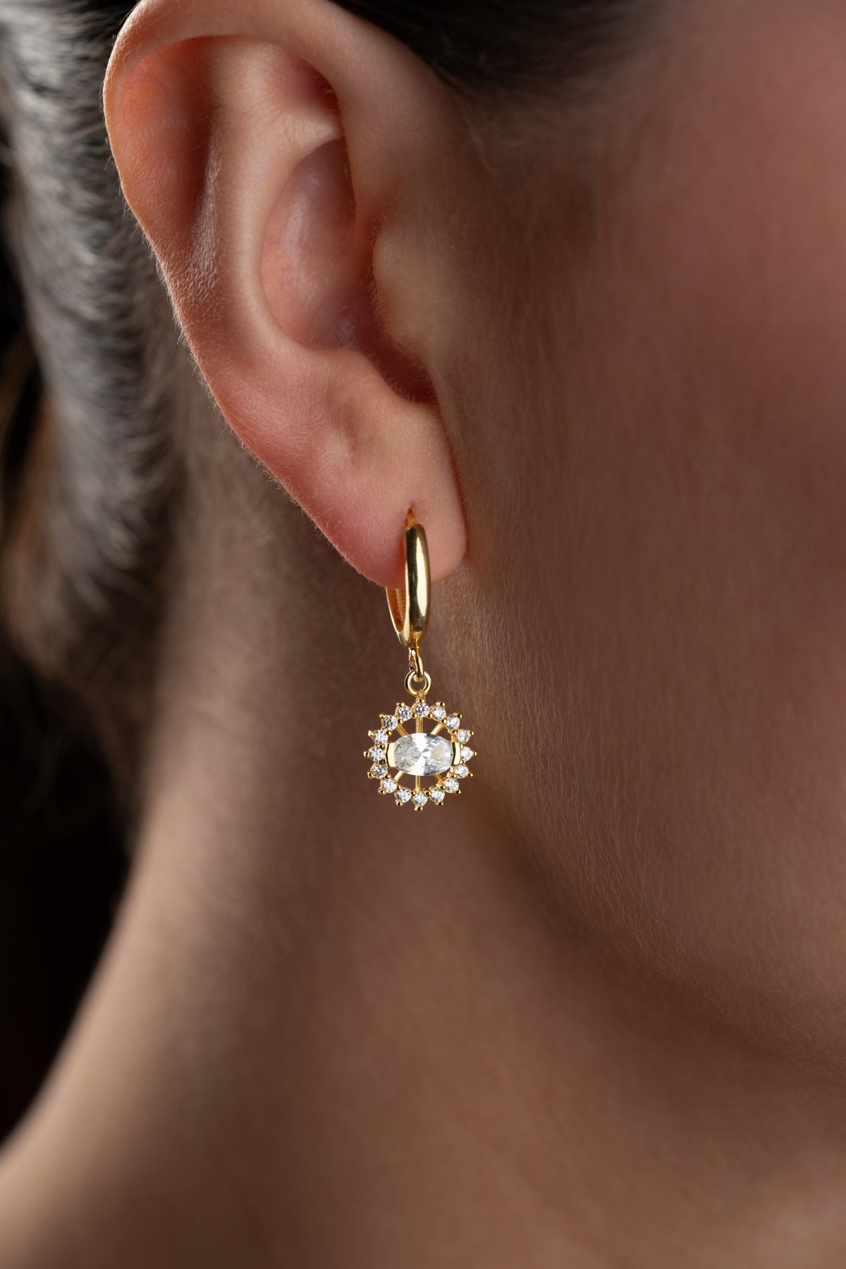 Oval Crystal Sunburst Drop Earrings