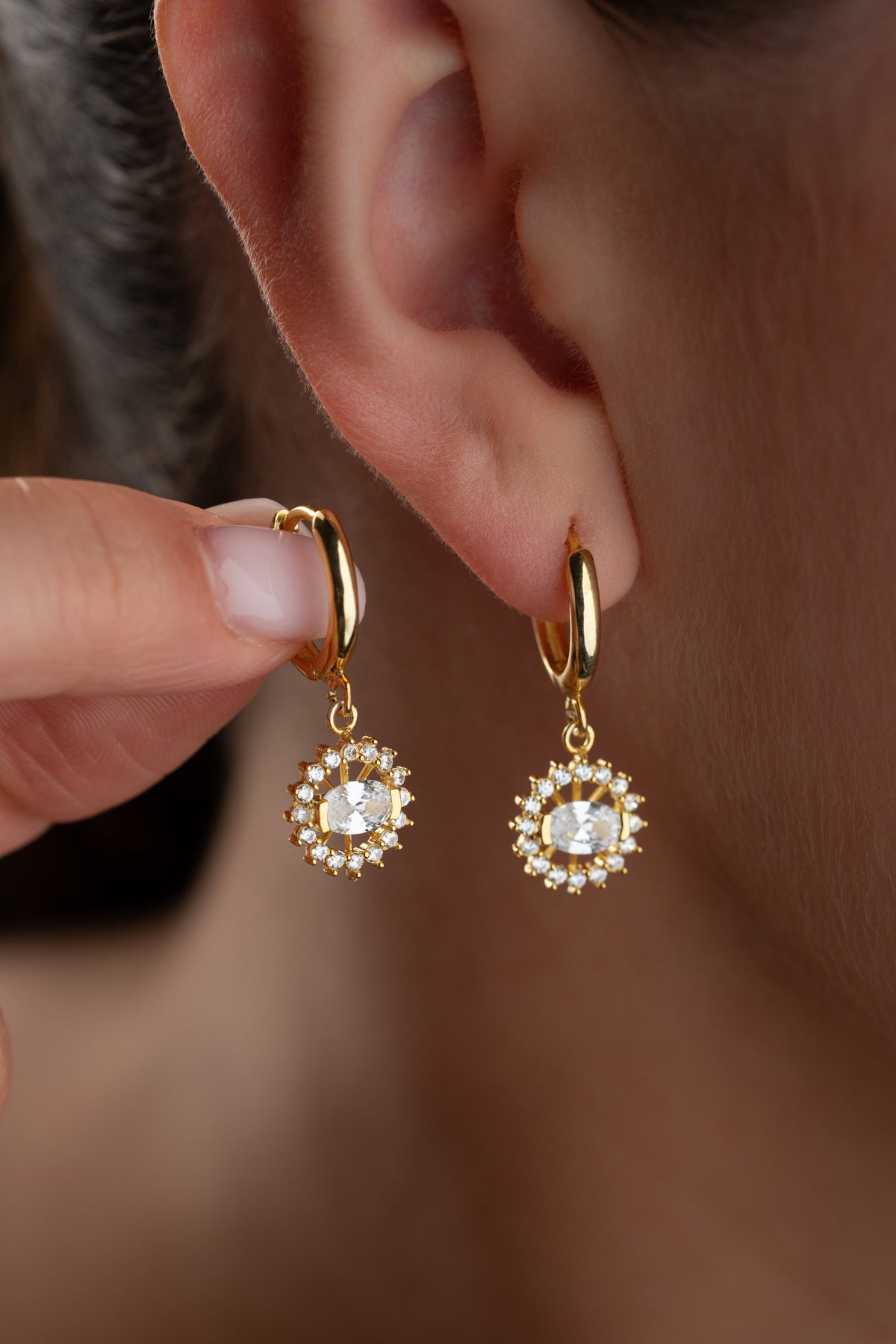 Oval Crystal Sunburst Drop Earrings