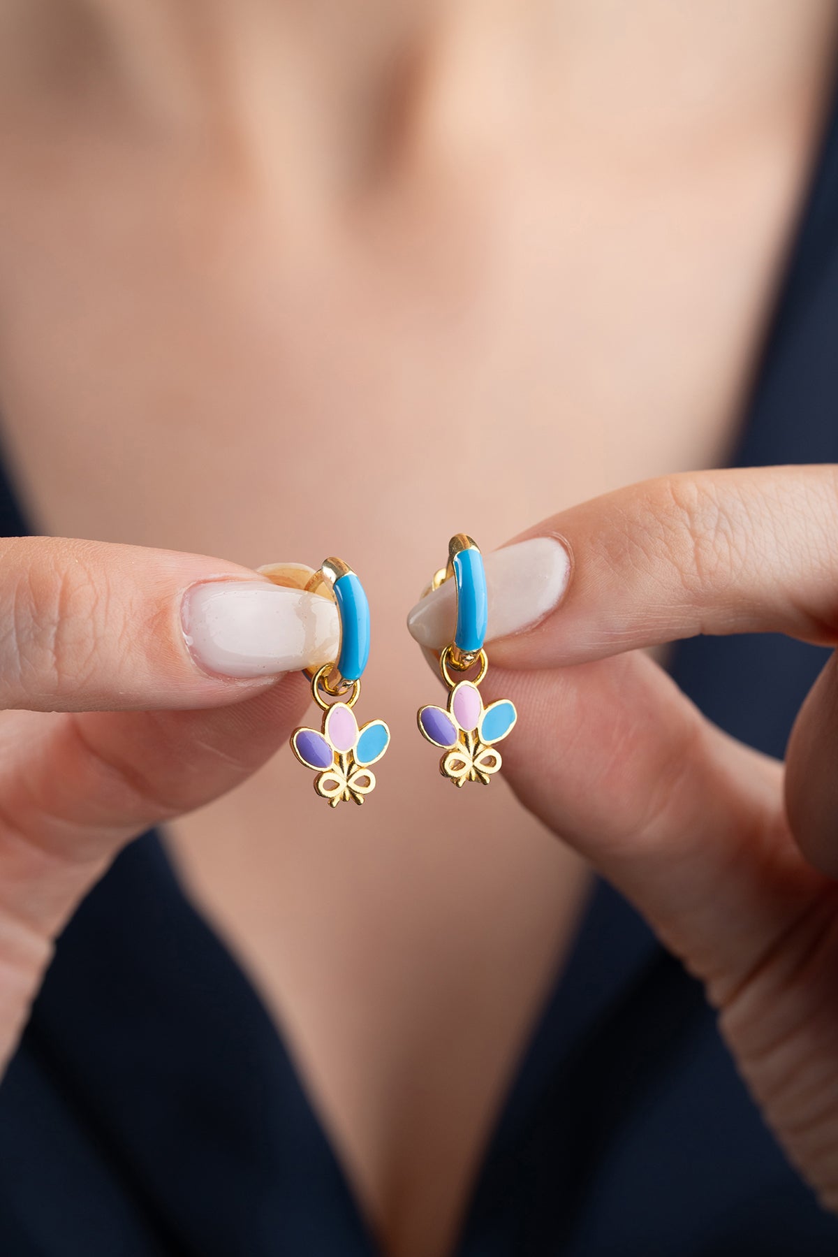 Colorful Enamel Butterfly Hoop Earrings