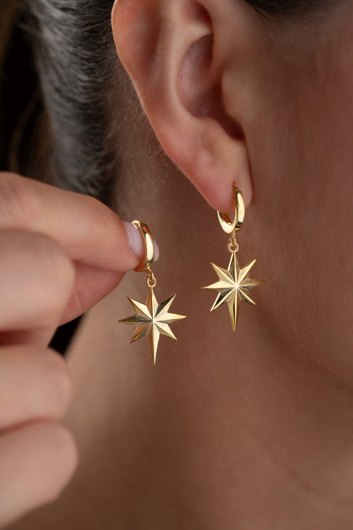 North Star Drop Huggie Earrings