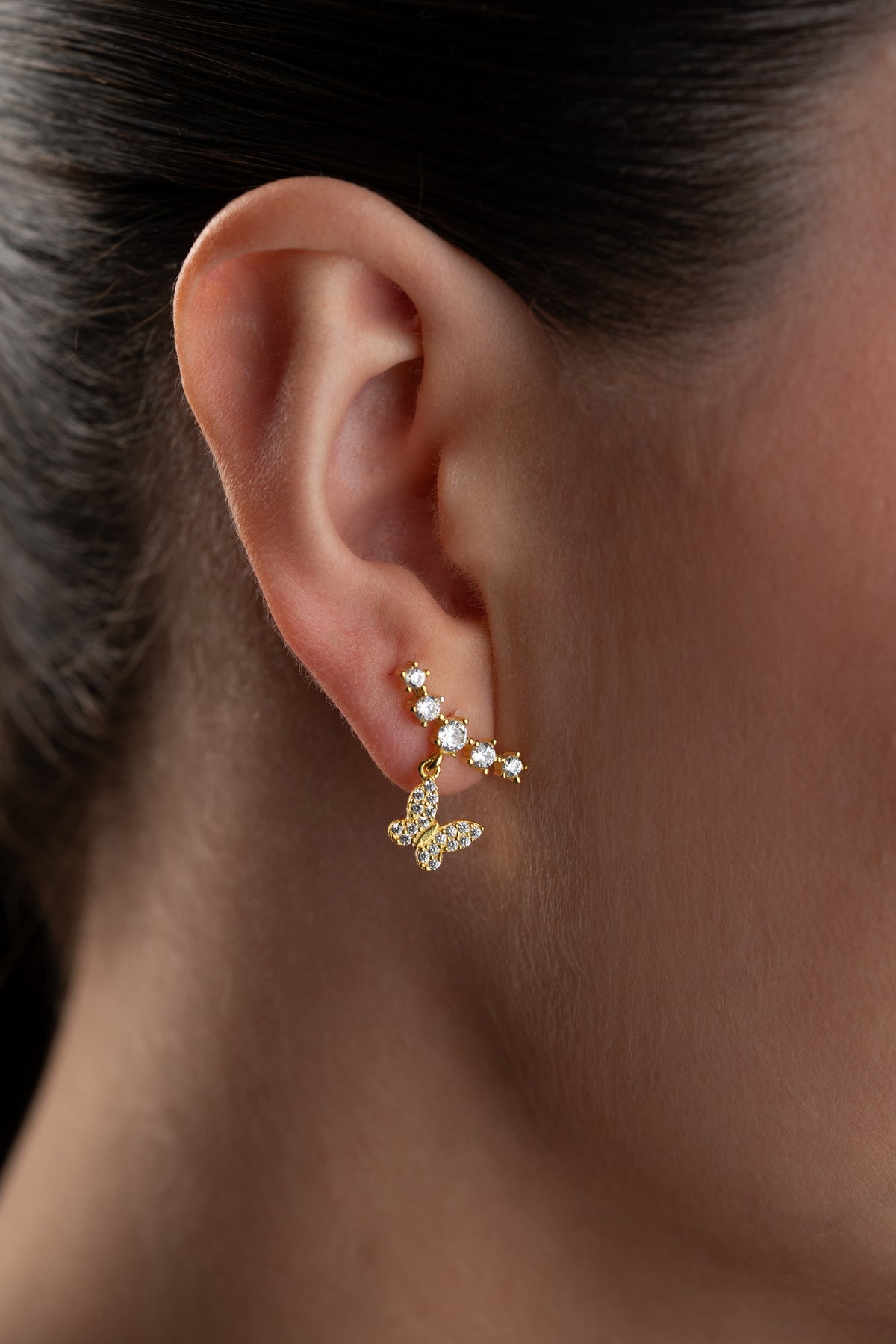 Crystal Butterfly Ear Climber Earrings