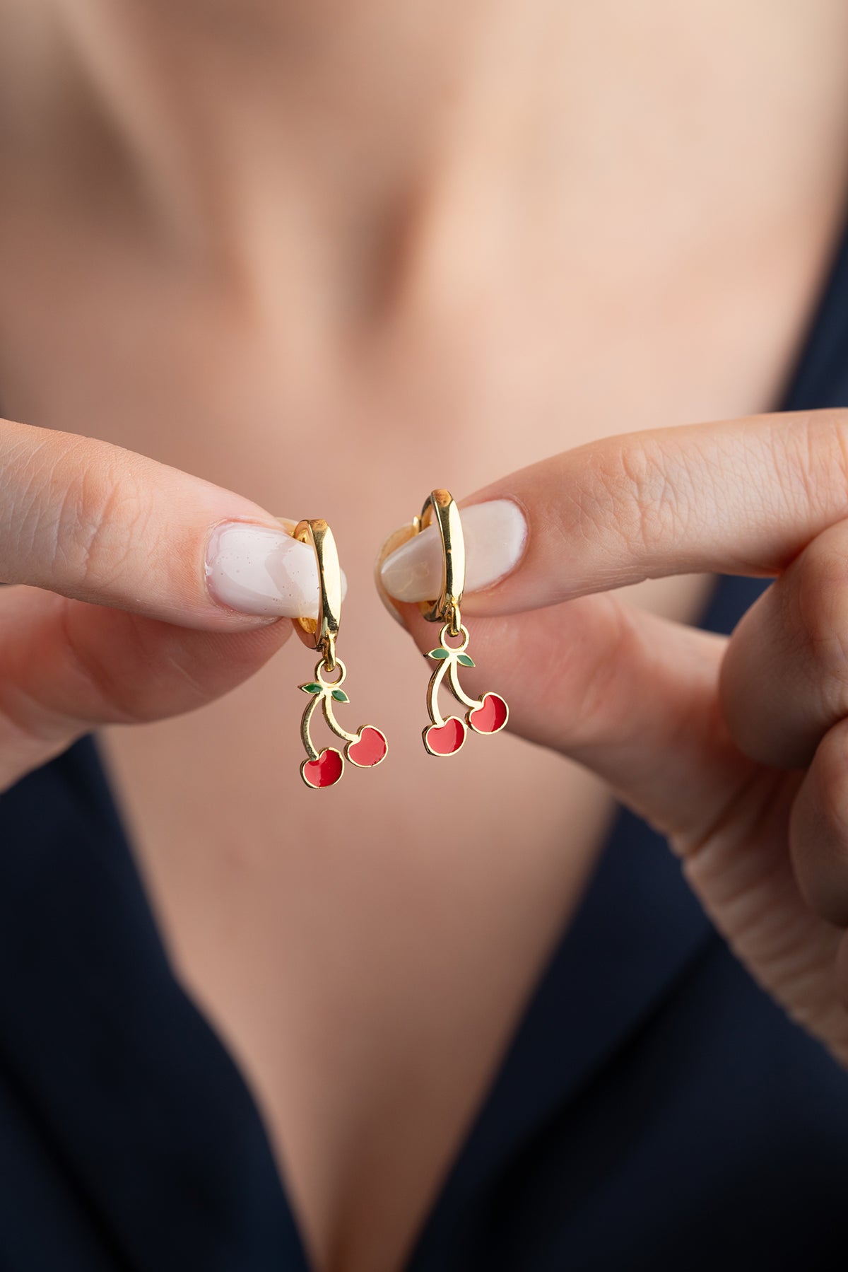 Cherry Enamel Drop Huggie Earrings