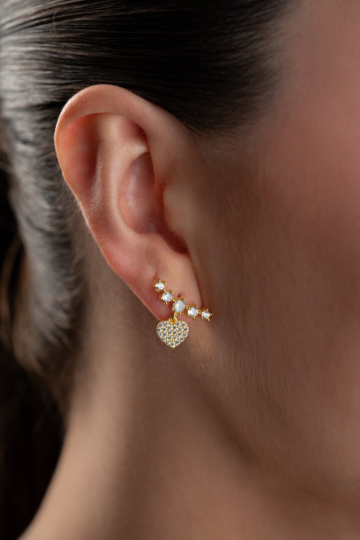 Crystal Bar and Heart Drop Earrings
