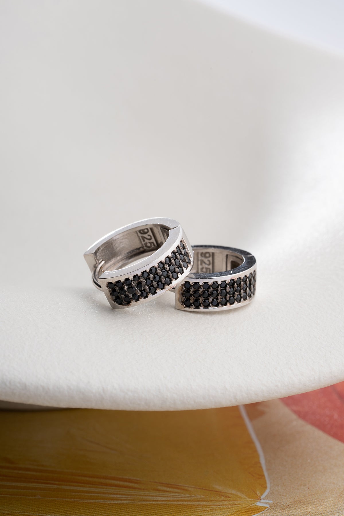 Black Pave Huggie Hoop Earrings