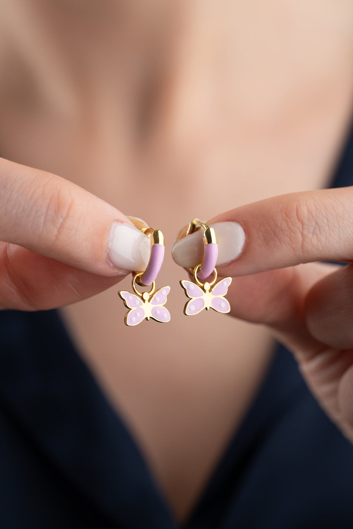 Pink Enamel Butterfly Hoop Earrings