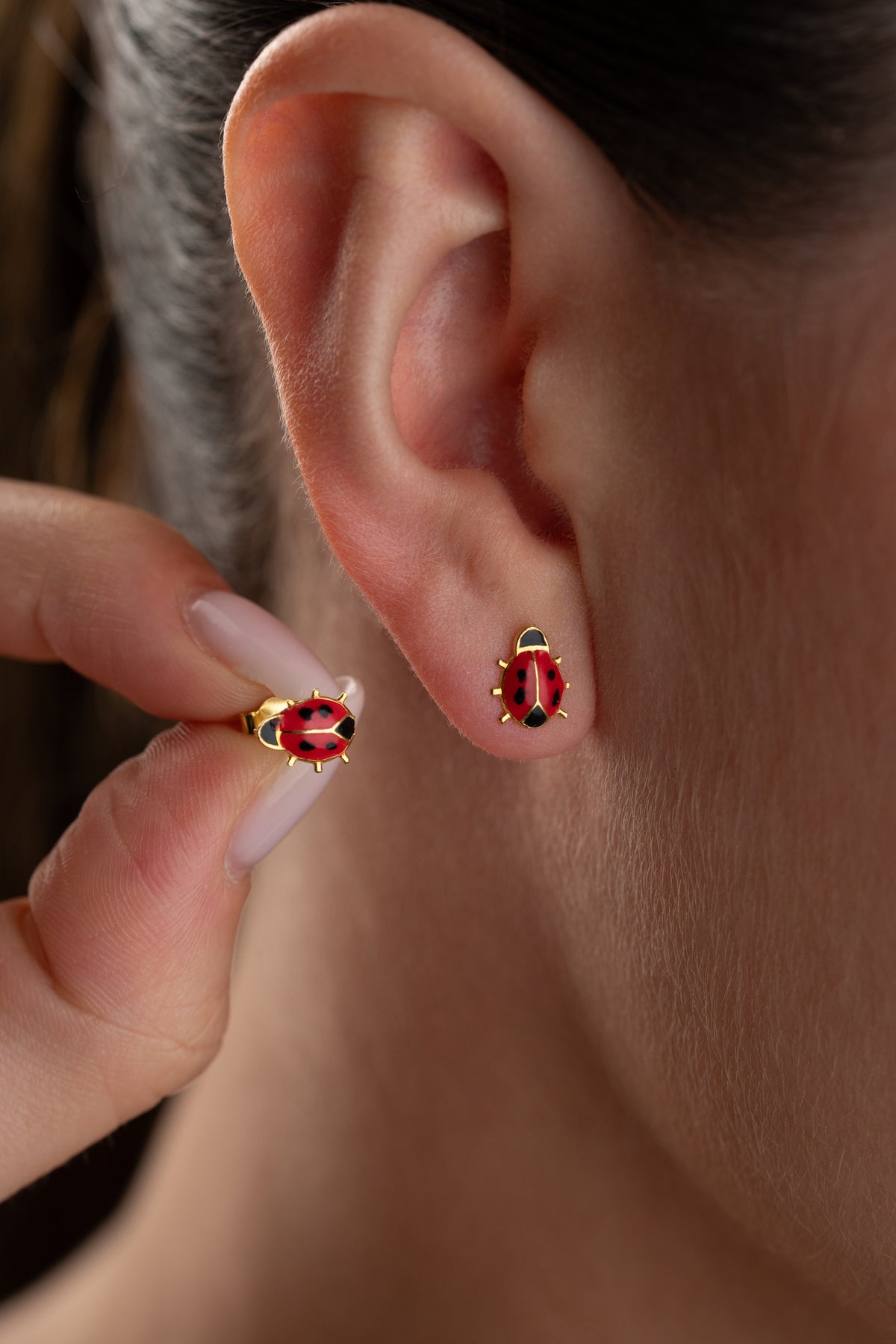 Ladybug Enamel Stud Earrings