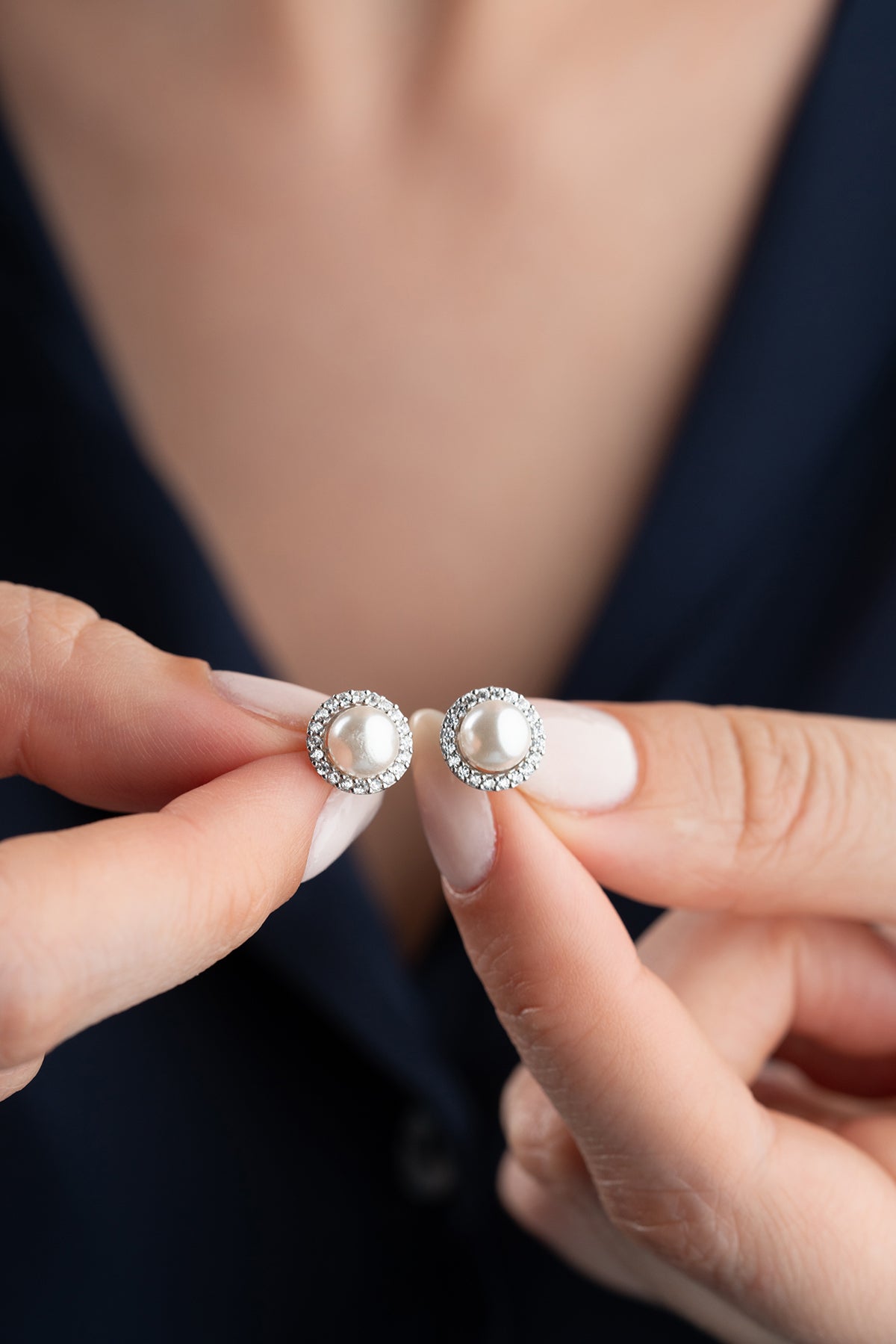 Pearl Halo Stud Earrings in Gold