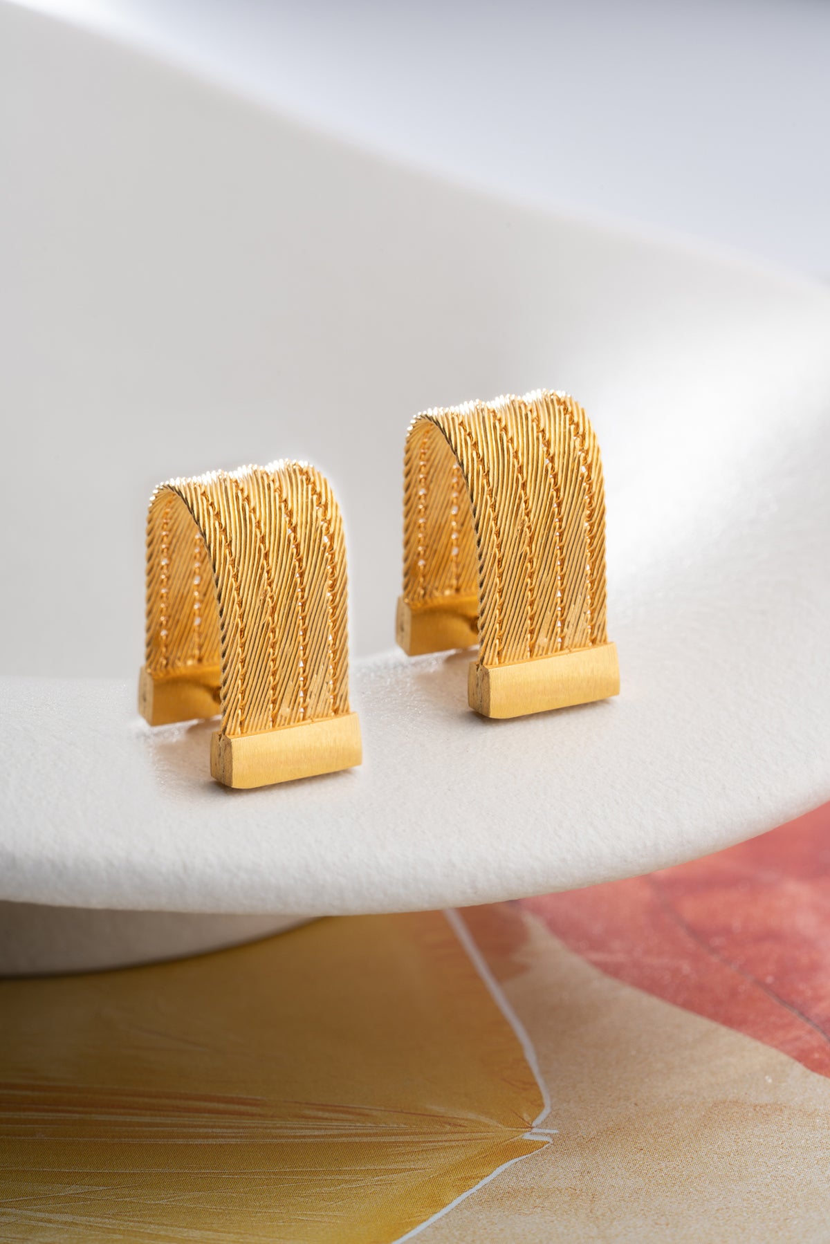 Woven Rope Huggie Hoop Earrings in Gold
