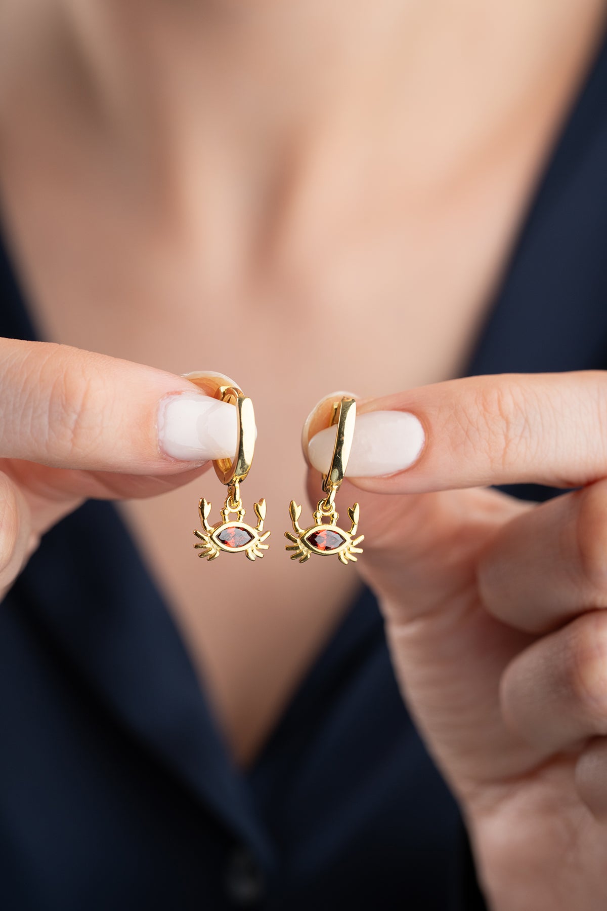 Crab Charm Huggie Hoop Earrings in Gold