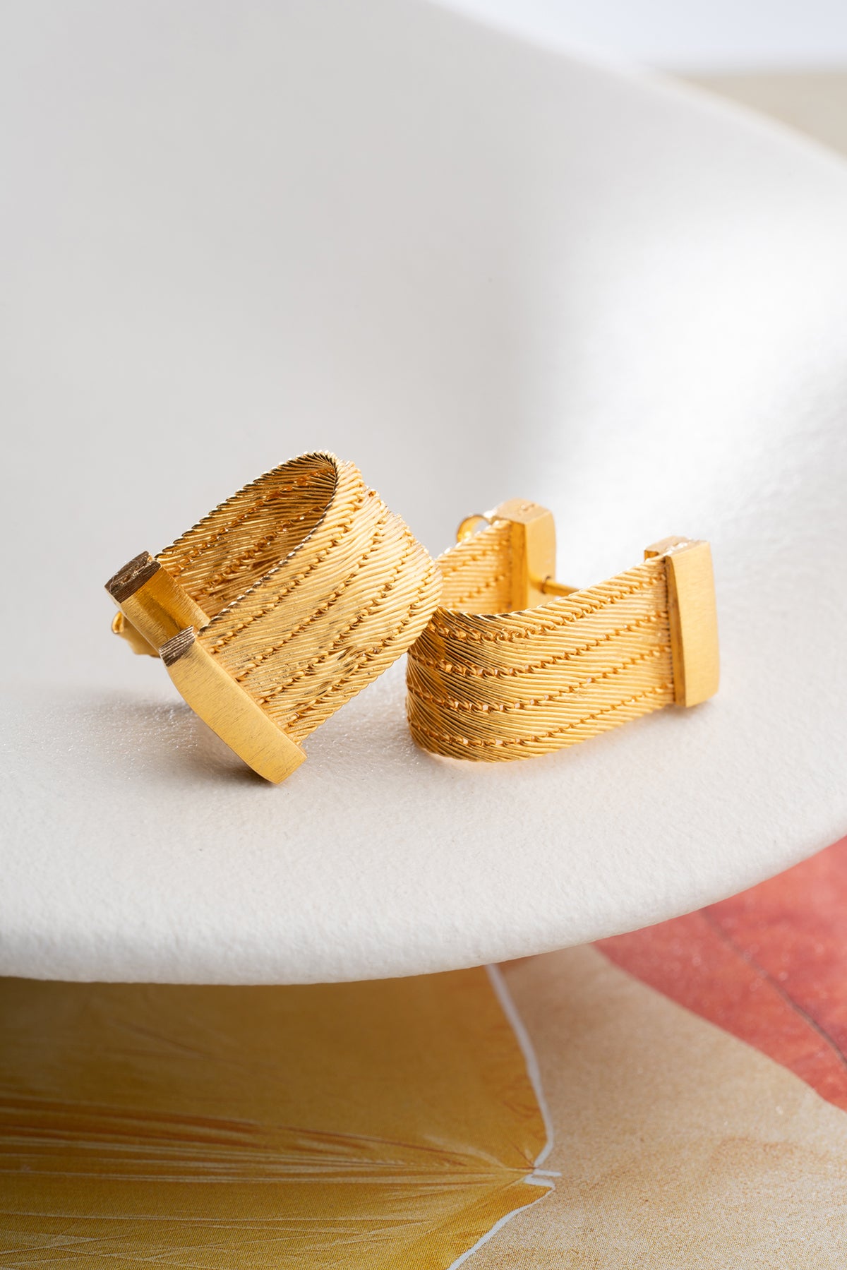 Woven Rope Huggie Hoop Earrings in Gold