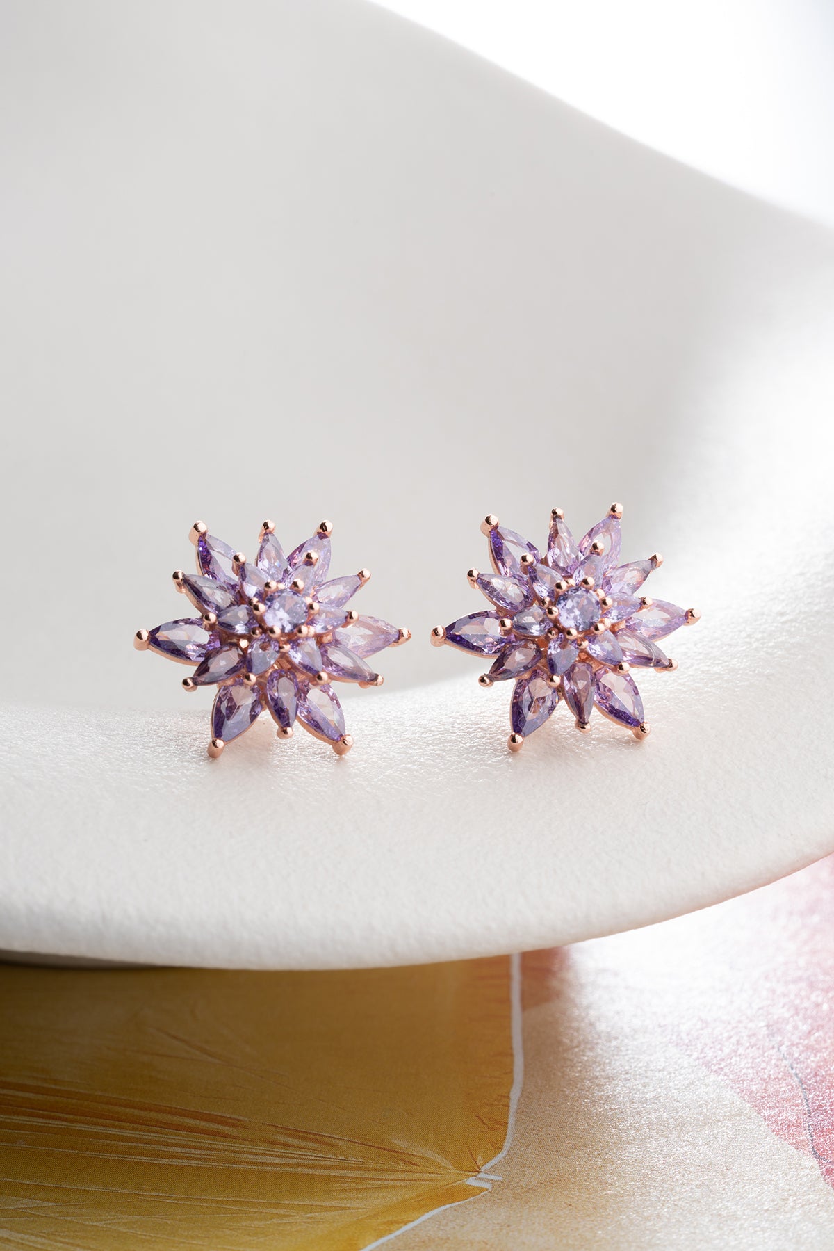Purple Lotus Flower Stud Earrings
