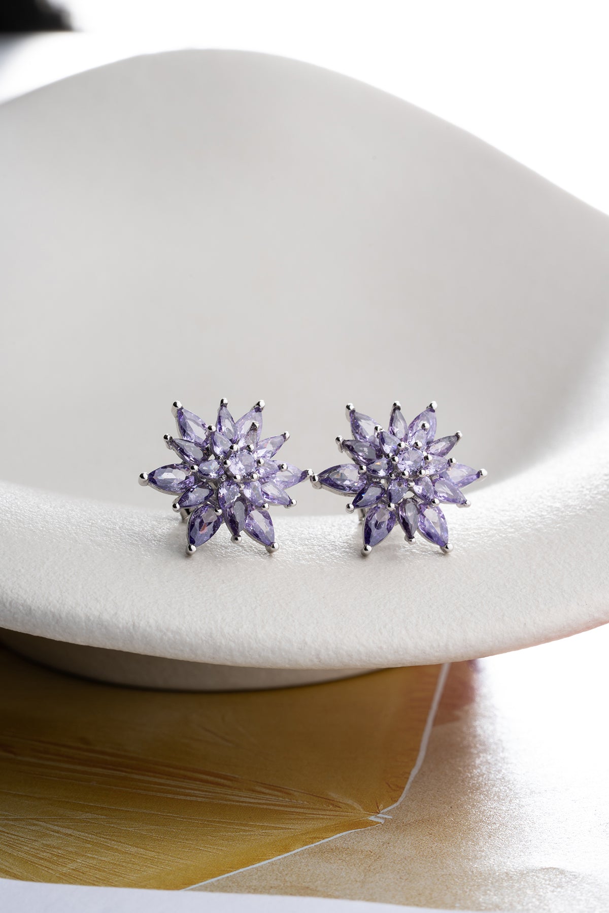 Lavender Crystal Starburst Stud Earrings