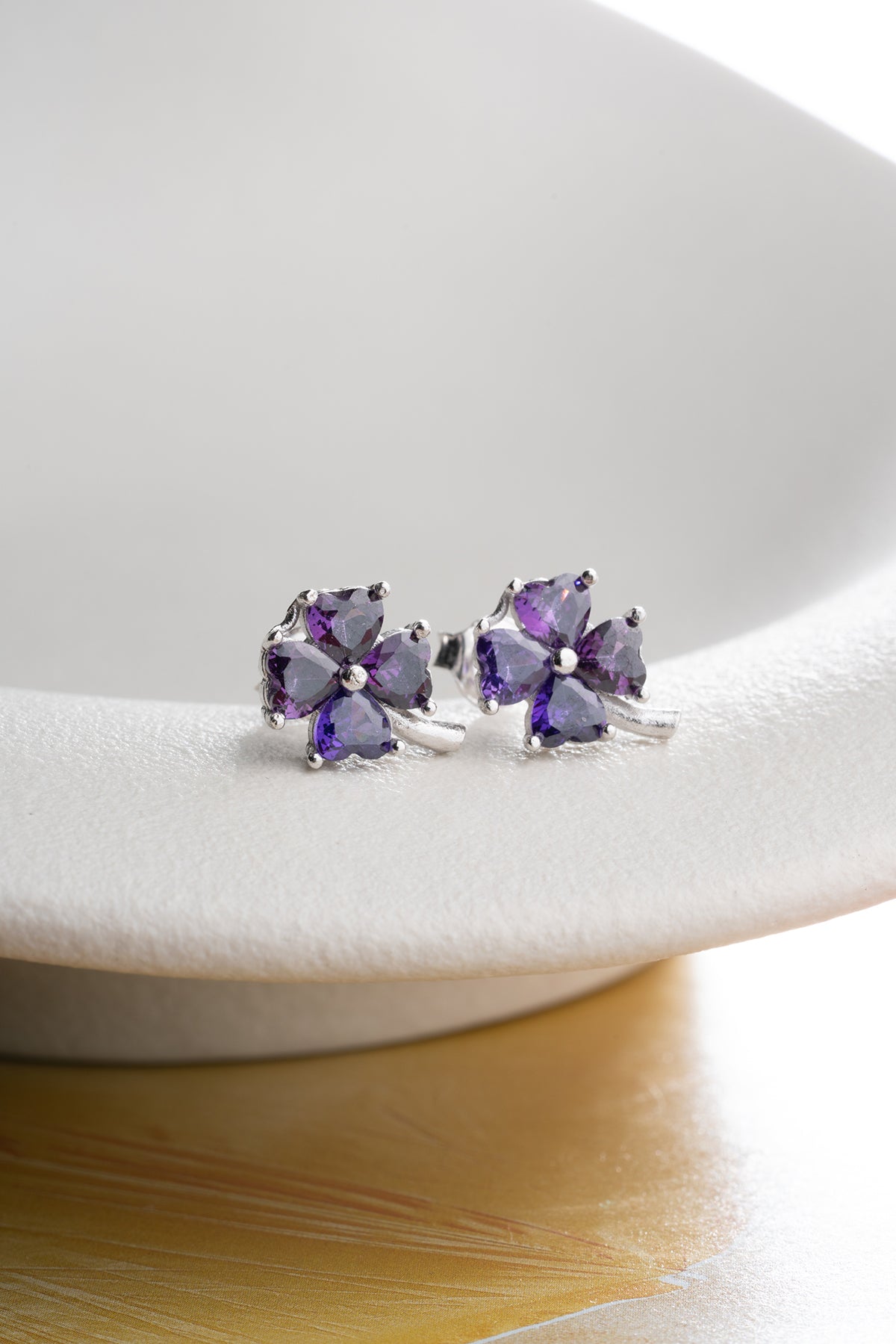 Four Leaf Clover Stud Earrings in Purple