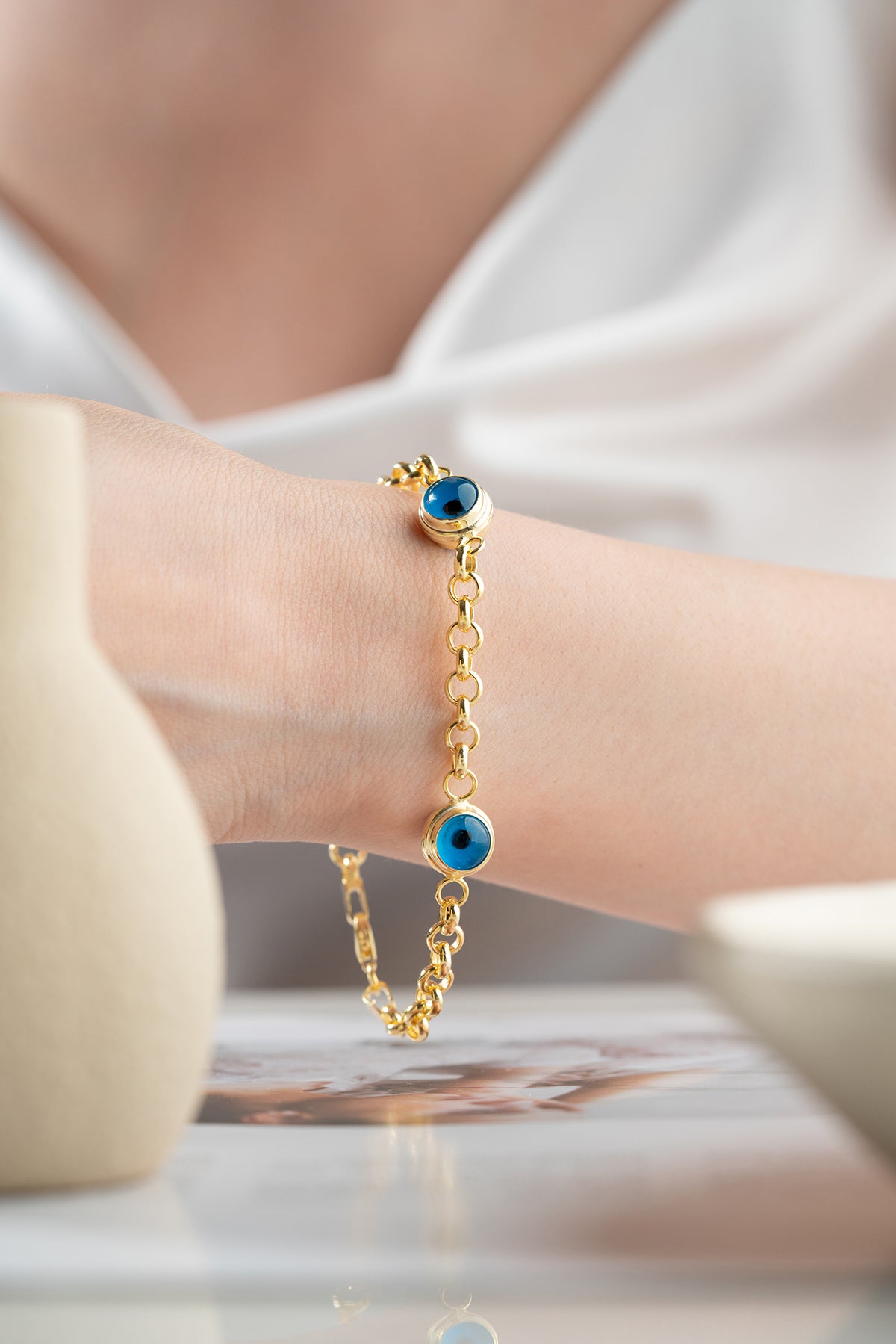 Triple Evil Eye Chain Bracelet in Gold