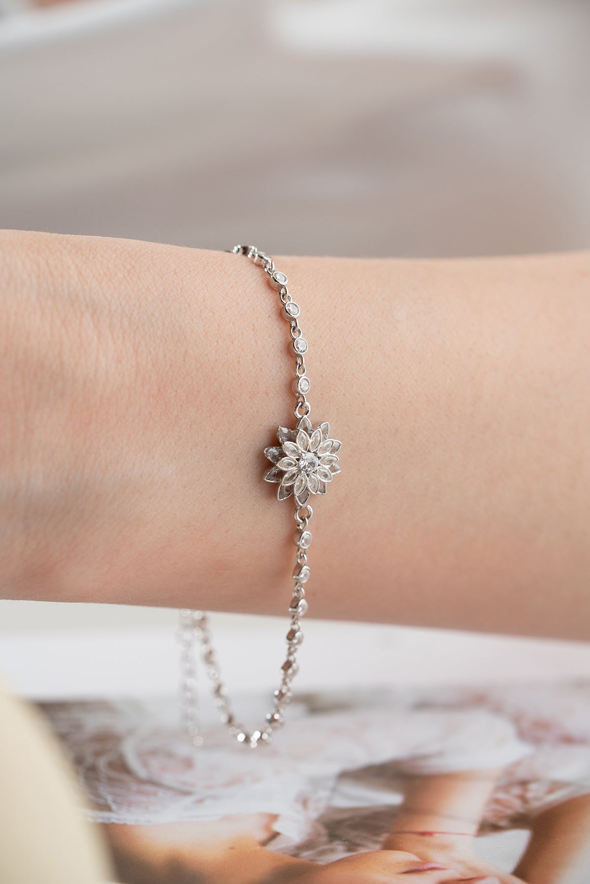 Lotus Flower Charm Bracelet in Silver
