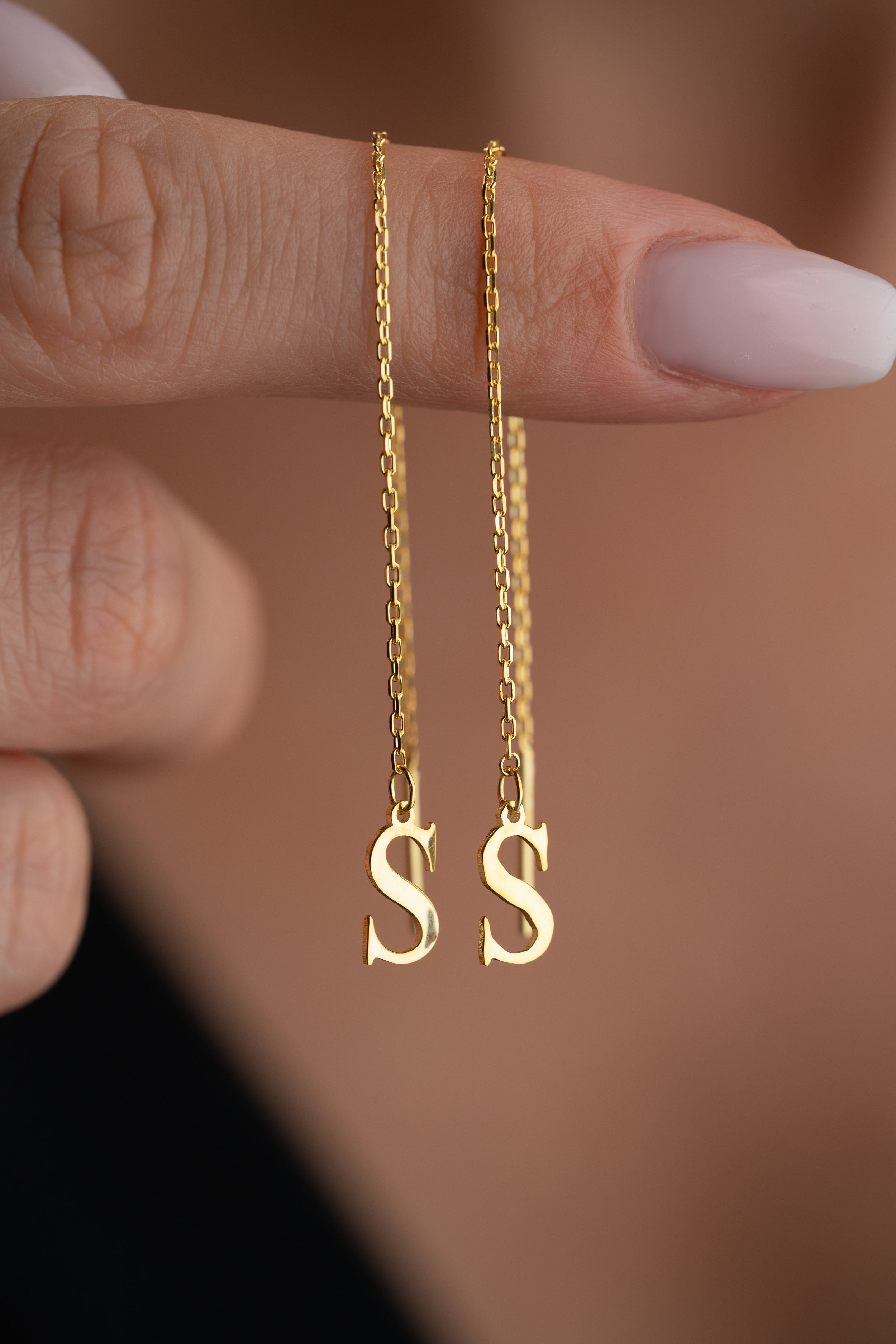 Custom Initial Threader Earrings in Gold