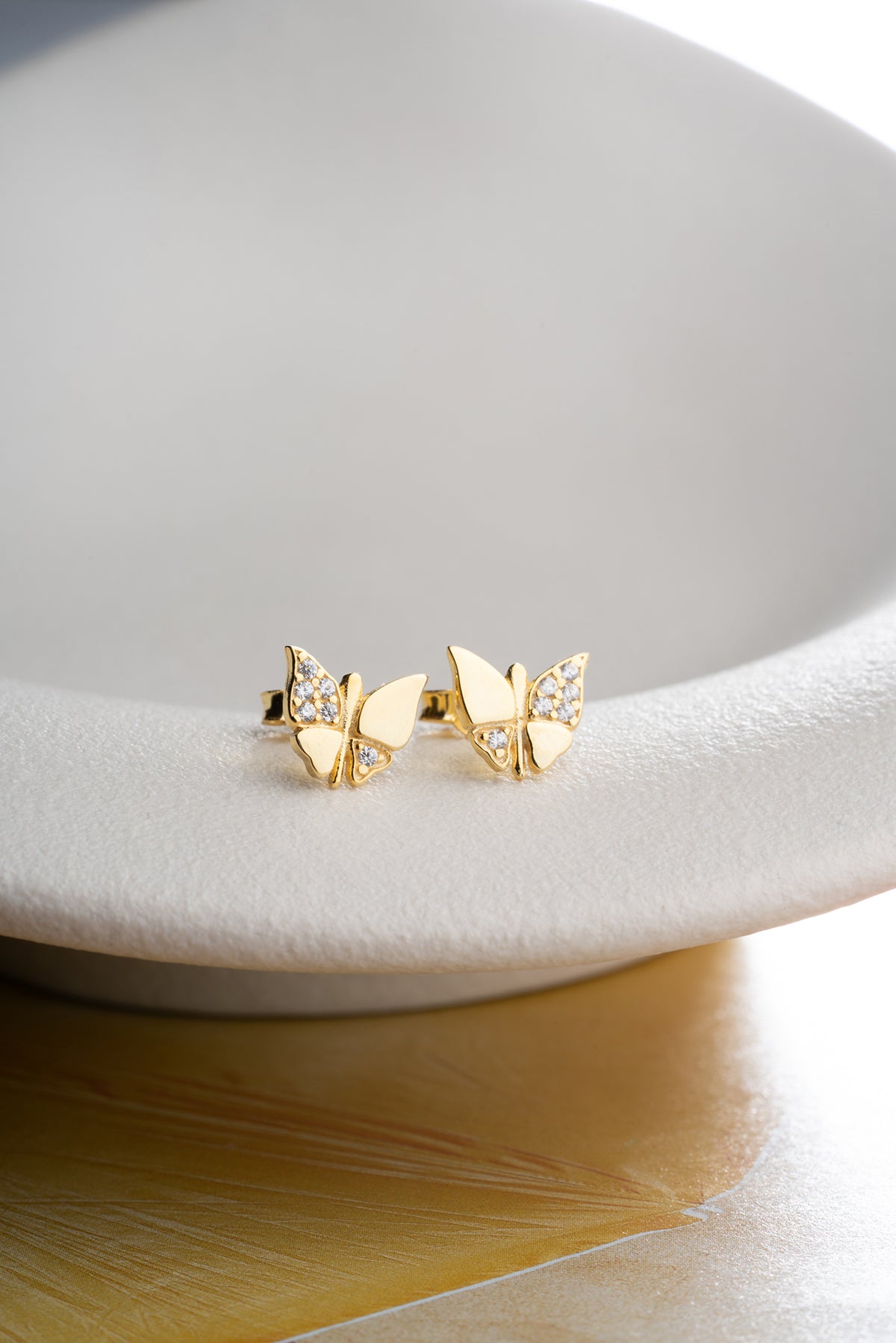 Pave Butterfly Stud Earrings in Gold